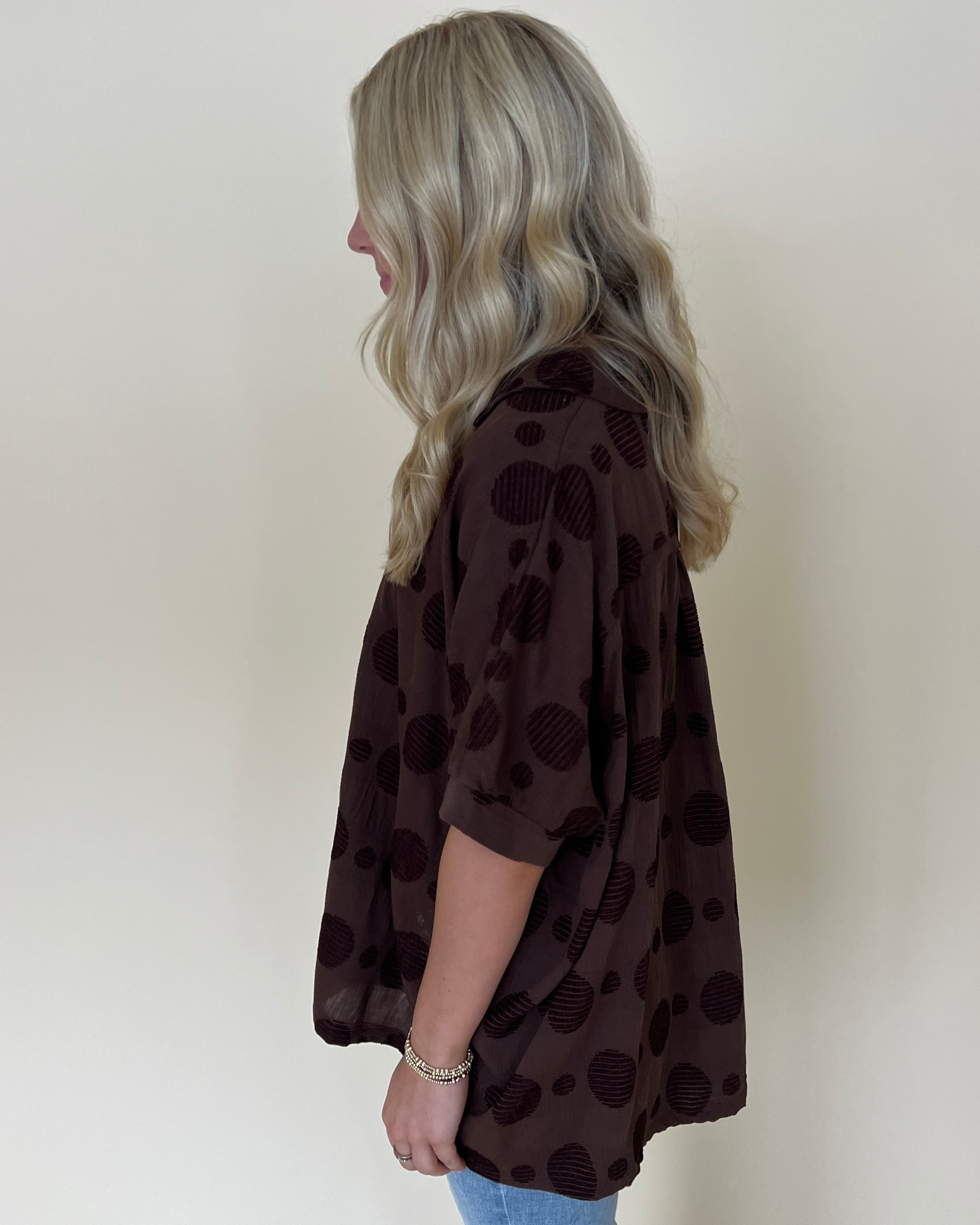 I Need You Brown Textured Dot Collared Top-Shop-Womens-Boutique-Clothing