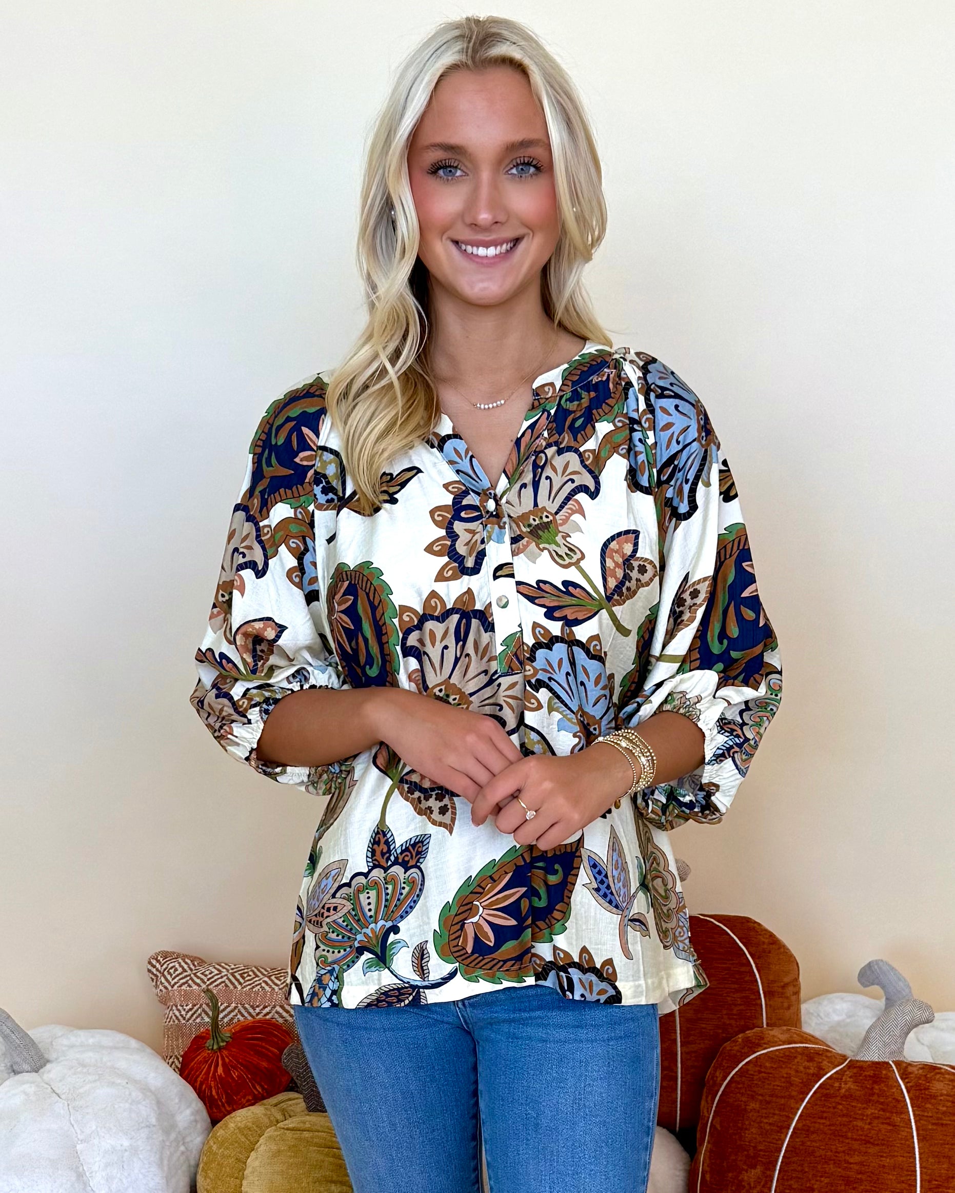 The Thoughtful Cream Abstract Button Top-Shop-Womens-Boutique-Clothing