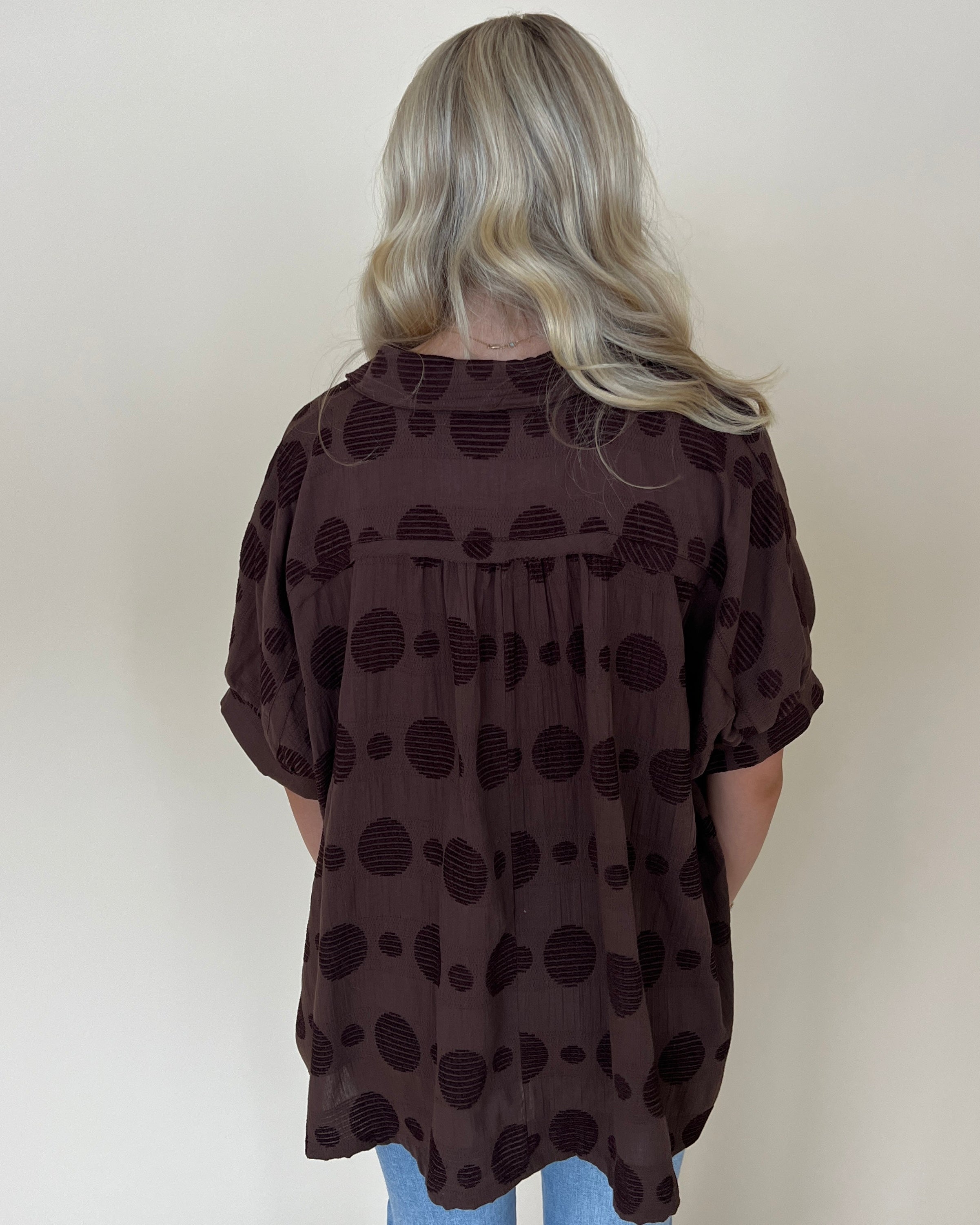 I Need You Brown Textured Dot Collared Top-Shop-Womens-Boutique-Clothing