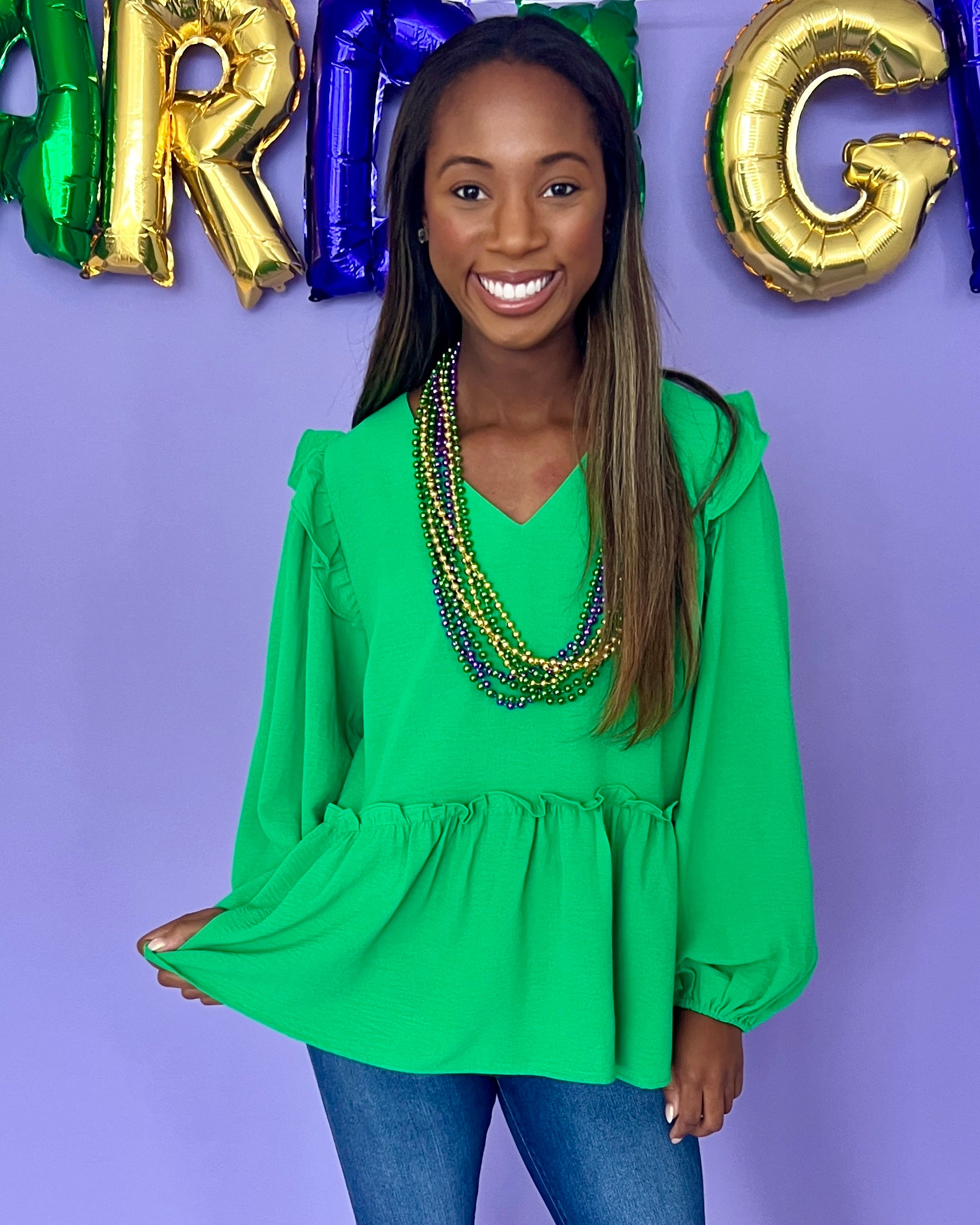 In Theory Kelly Green Peplum Top-Shop-Womens-Boutique-Clothing