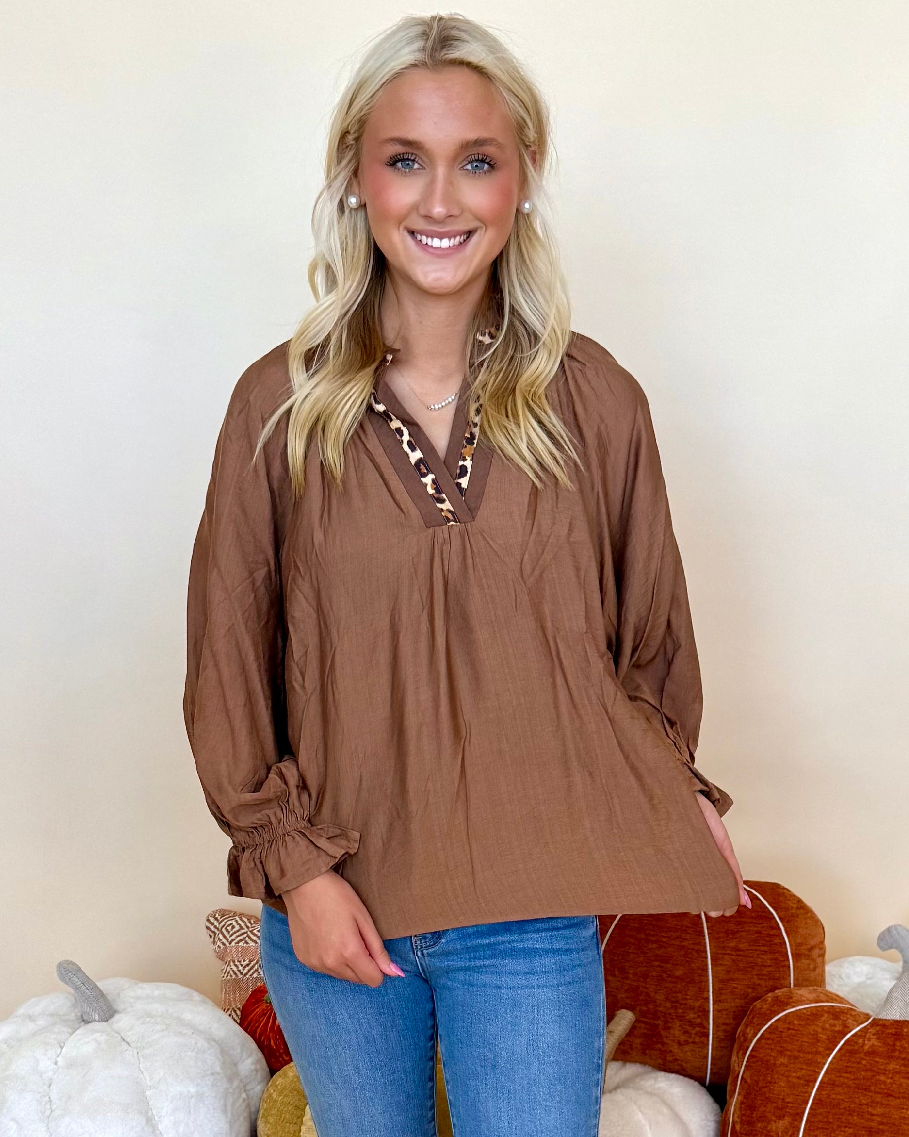 All The Signs Brown Leopard Trim Top-Shop-Womens-Boutique-Clothing