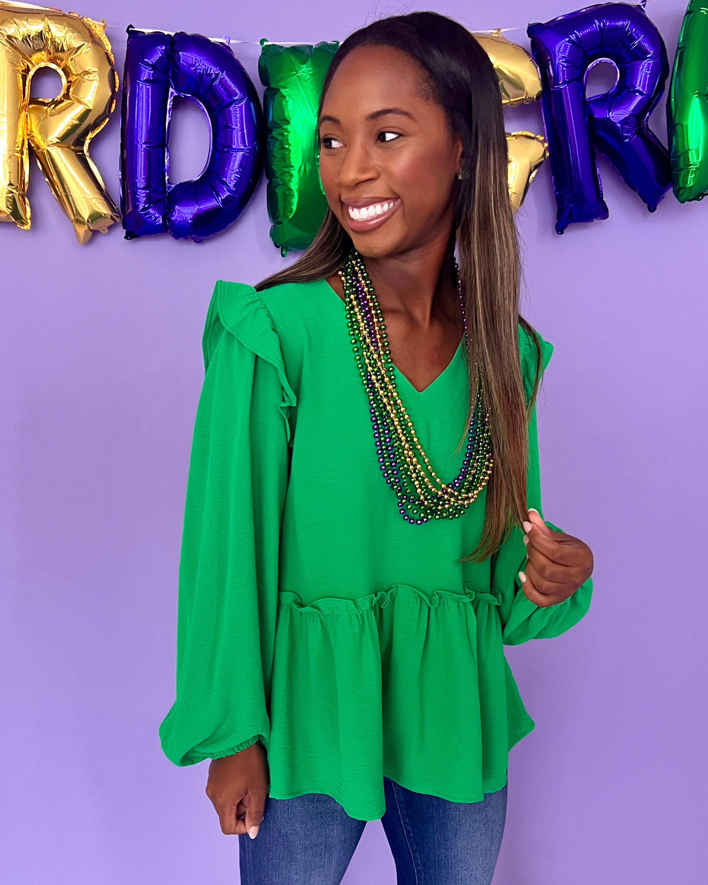 In Theory Kelly Green Peplum Top-Shop-Womens-Boutique-Clothing