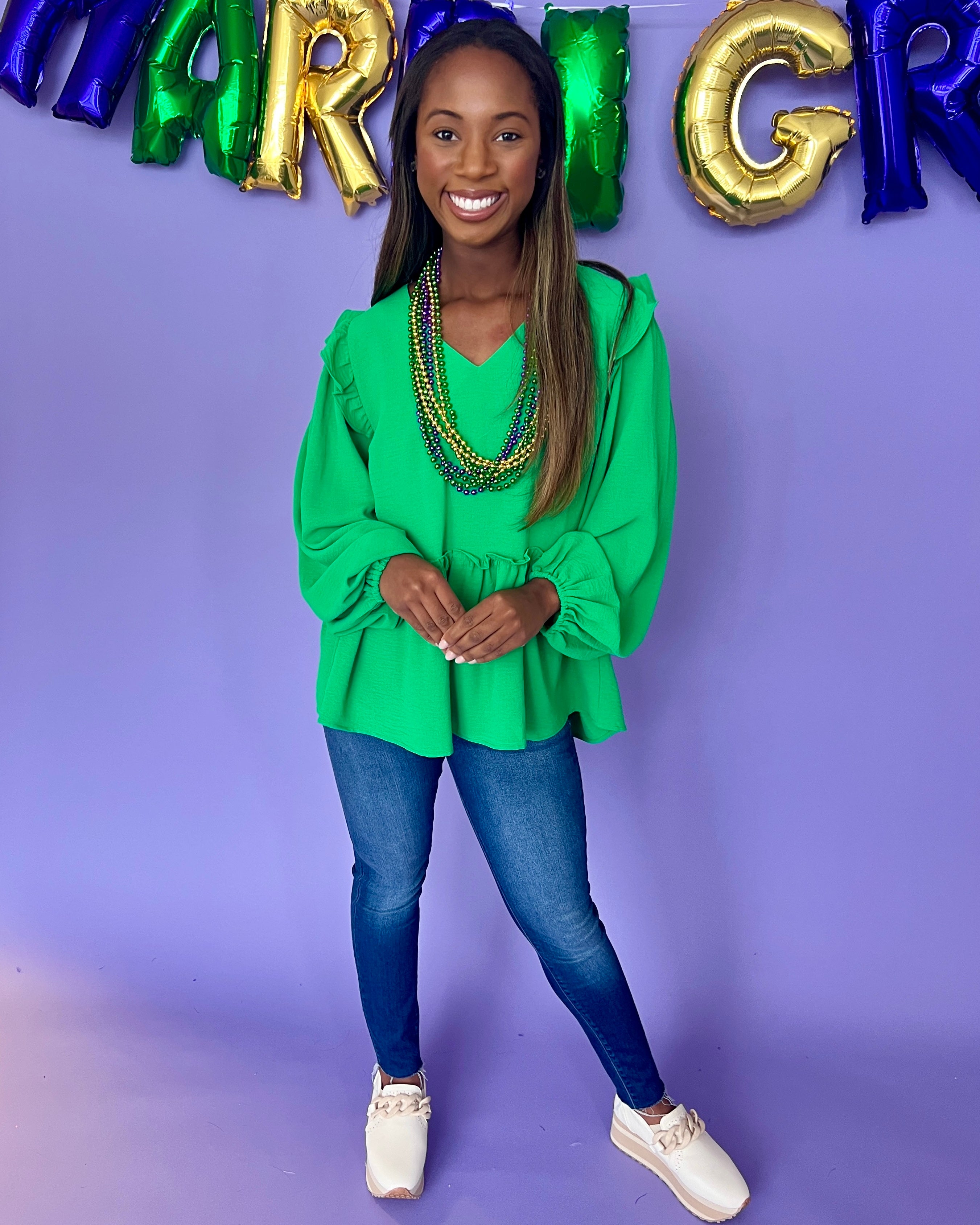 In Theory Kelly Green Peplum Top-Shop-Womens-Boutique-Clothing