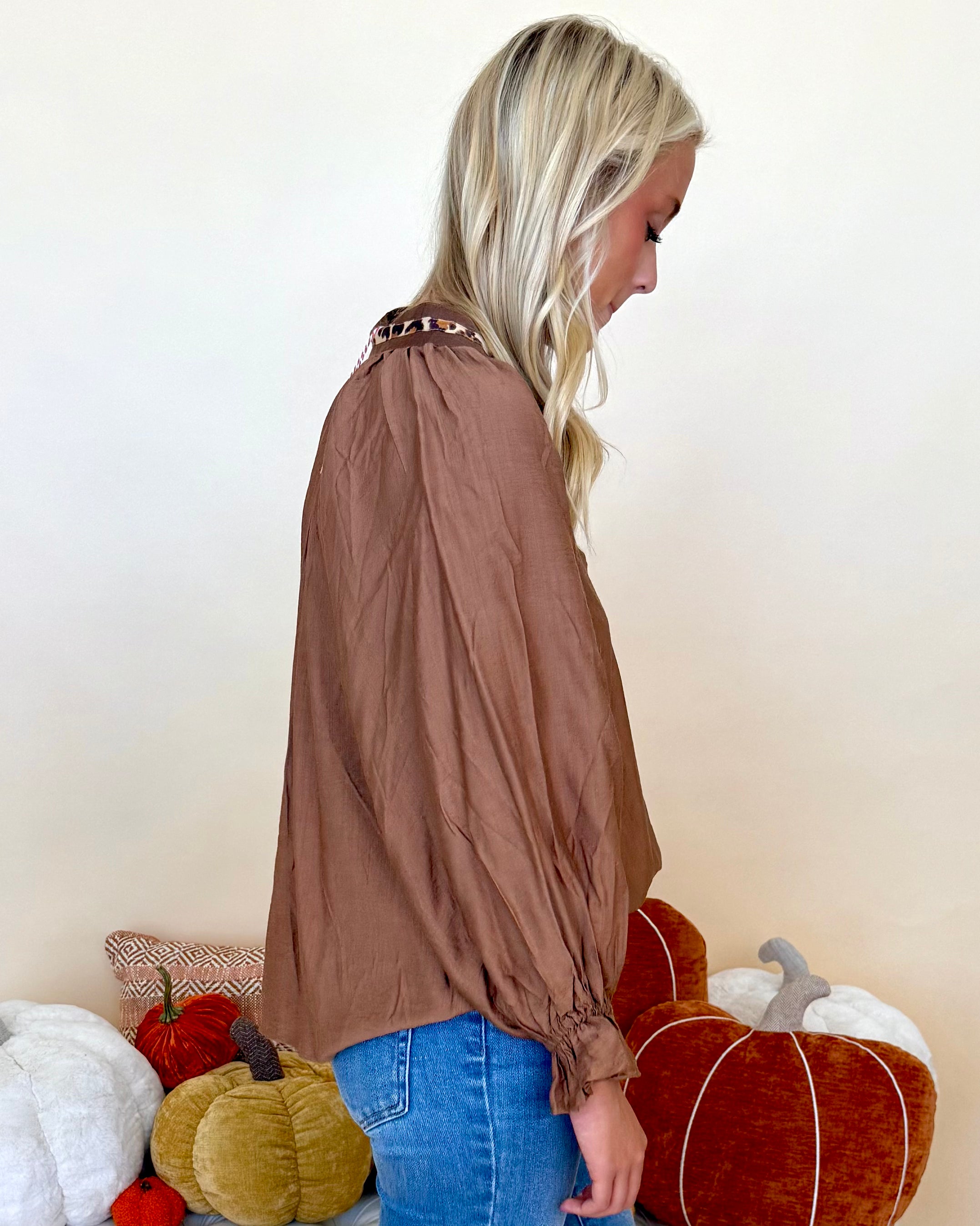 All The Signs Brown Leopard Trim Top-Shop-Womens-Boutique-Clothing