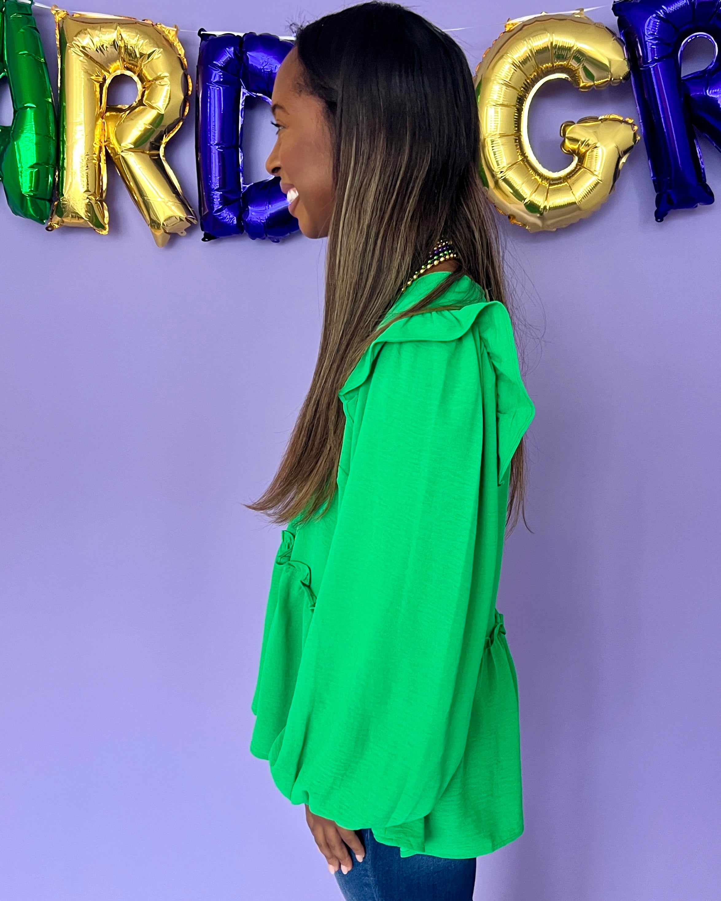 In Theory Kelly Green Peplum Top-Shop-Womens-Boutique-Clothing
