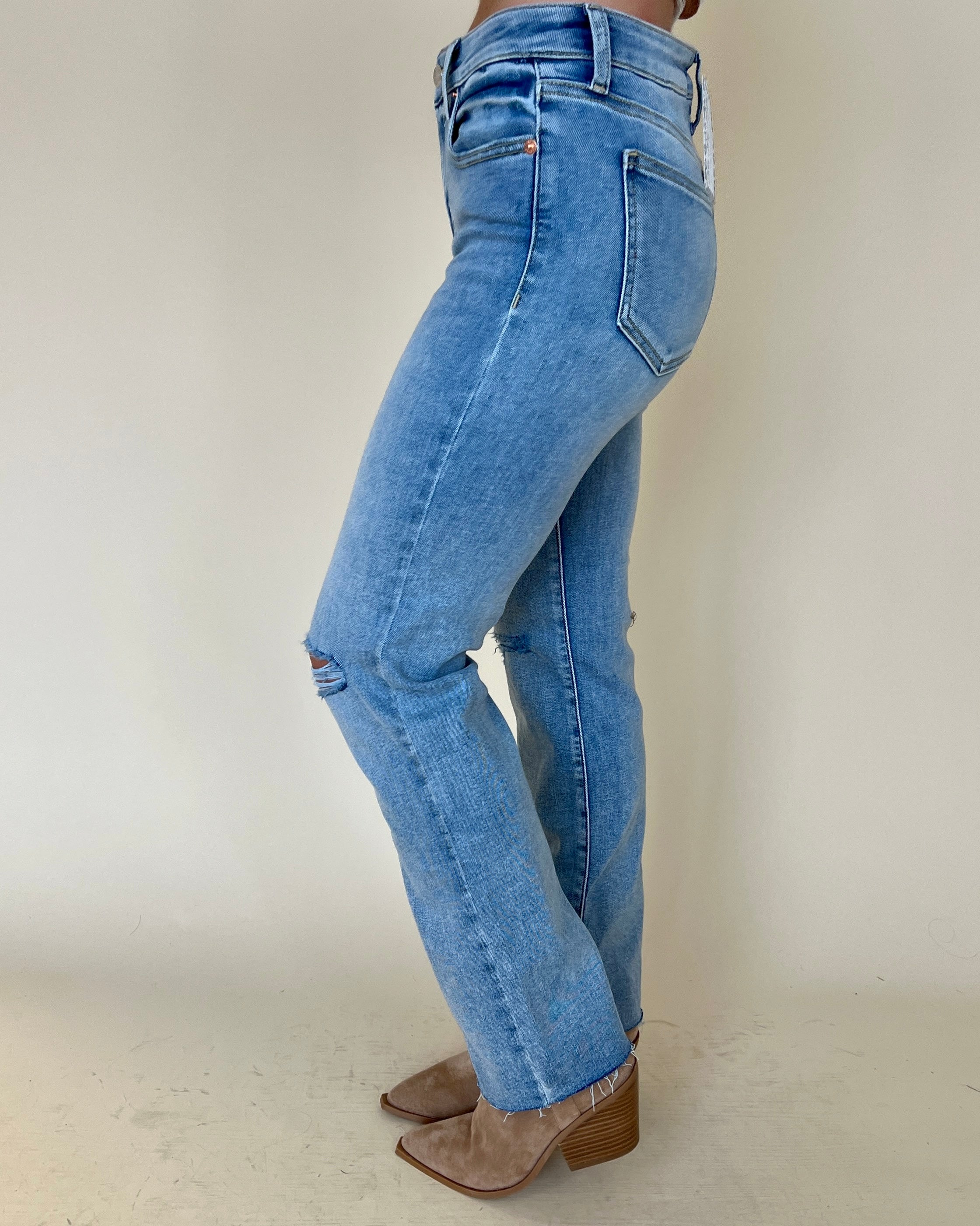 Make Your Point Light Vintage Distressed Slim Straight Jeans-Shop-Womens-Boutique-Clothing