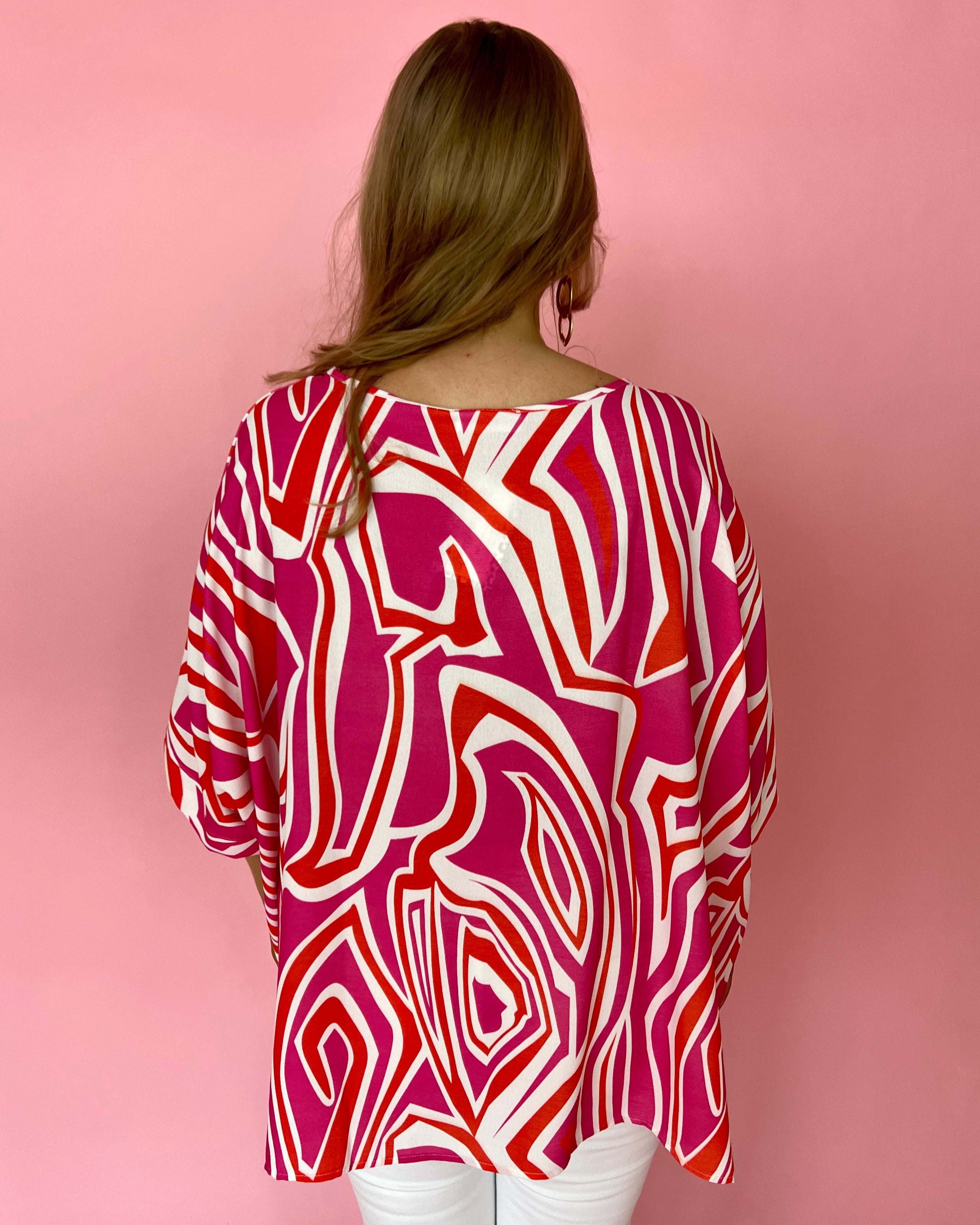 Pretty In Pink Plus Abstract Print Dolman Sleeve Top-Shop-Womens-Boutique-Clothing