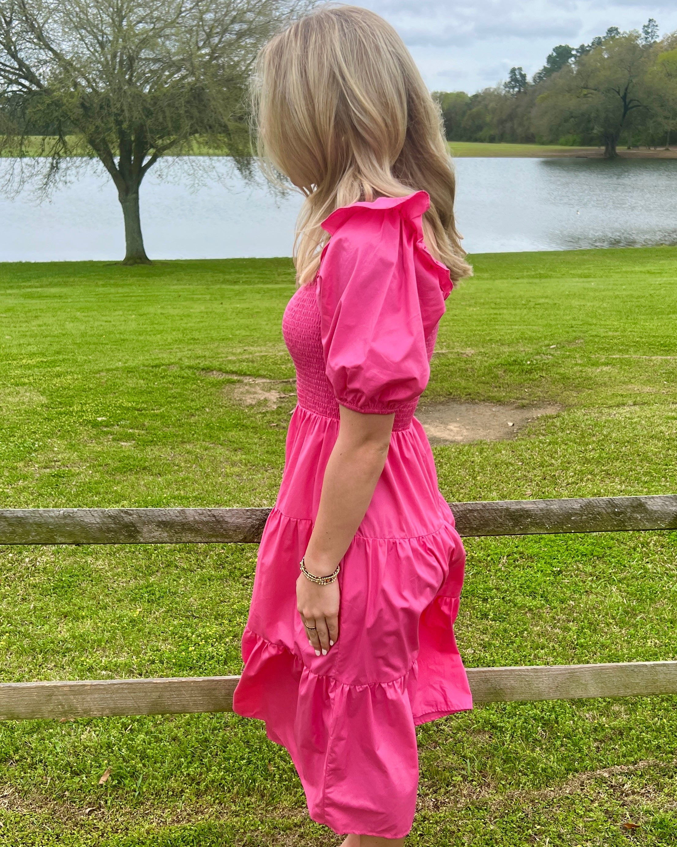 Serving Up Bubble Pink Smocked Midi Dress-Shop-Womens-Boutique-Clothing