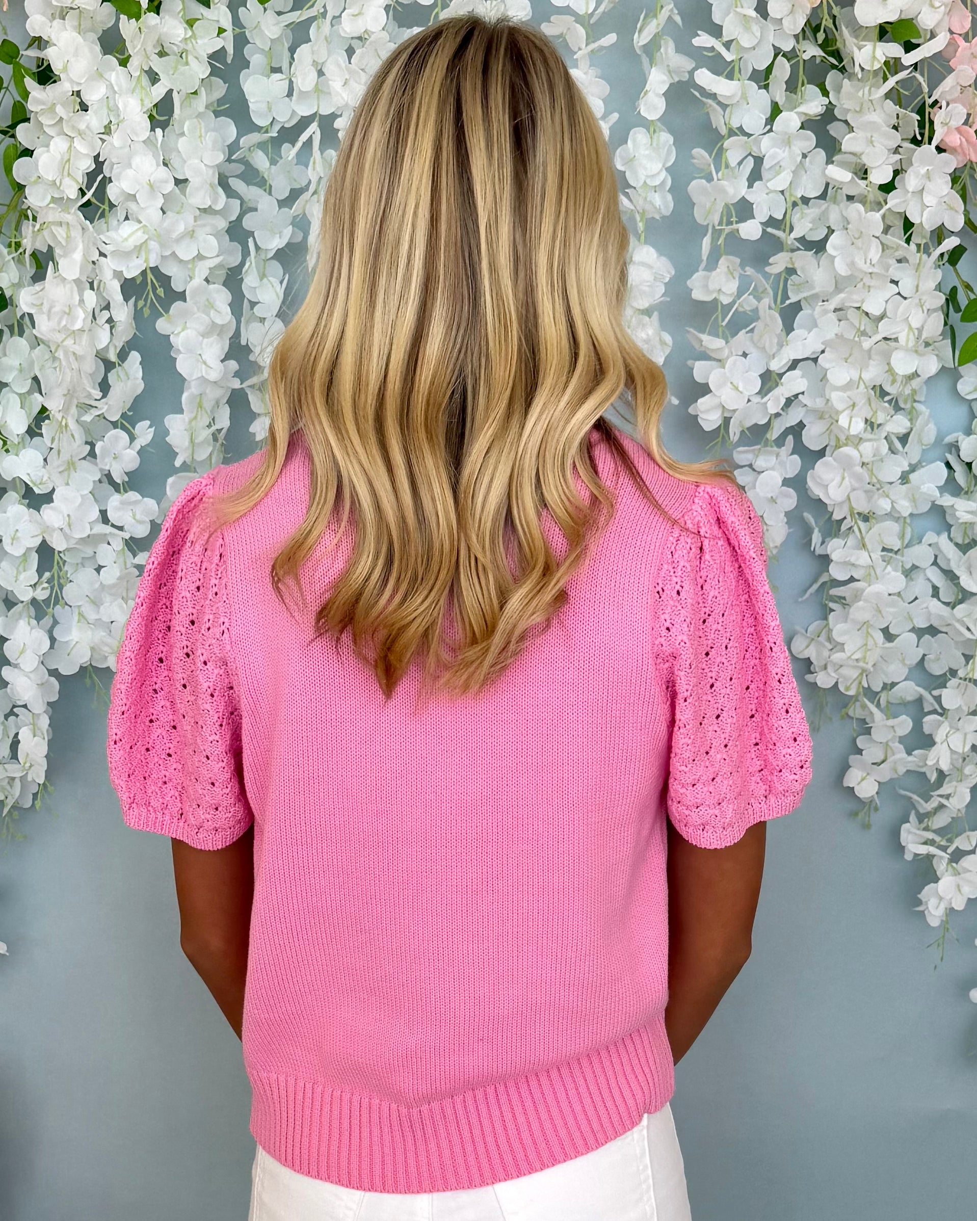 Dreamy Evenings Bubble Gum Crochet Sweater-Shop-Womens-Boutique-Clothing