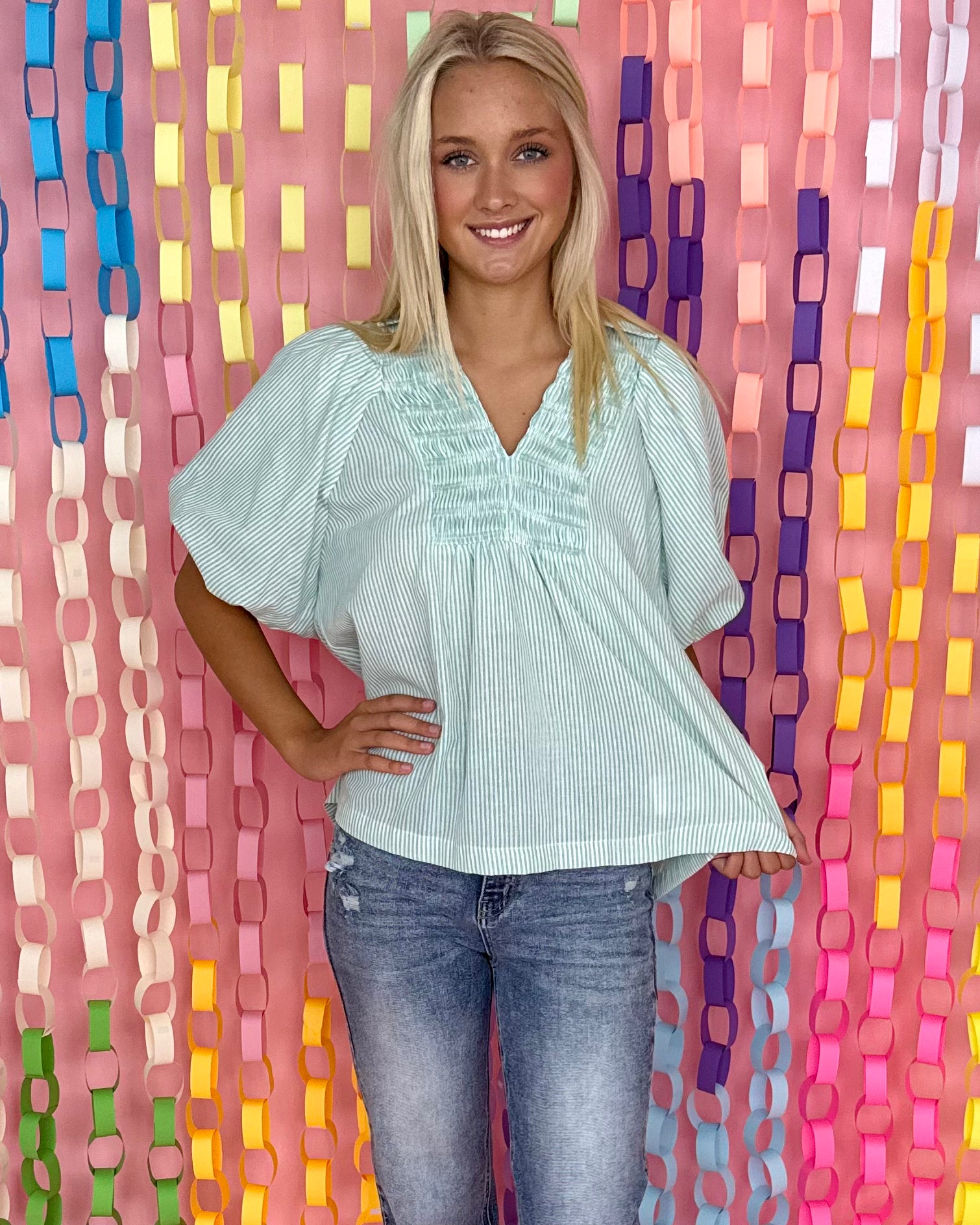 Daily Delight Green Stripe Collared Top-Shop-Womens-Boutique-Clothing
