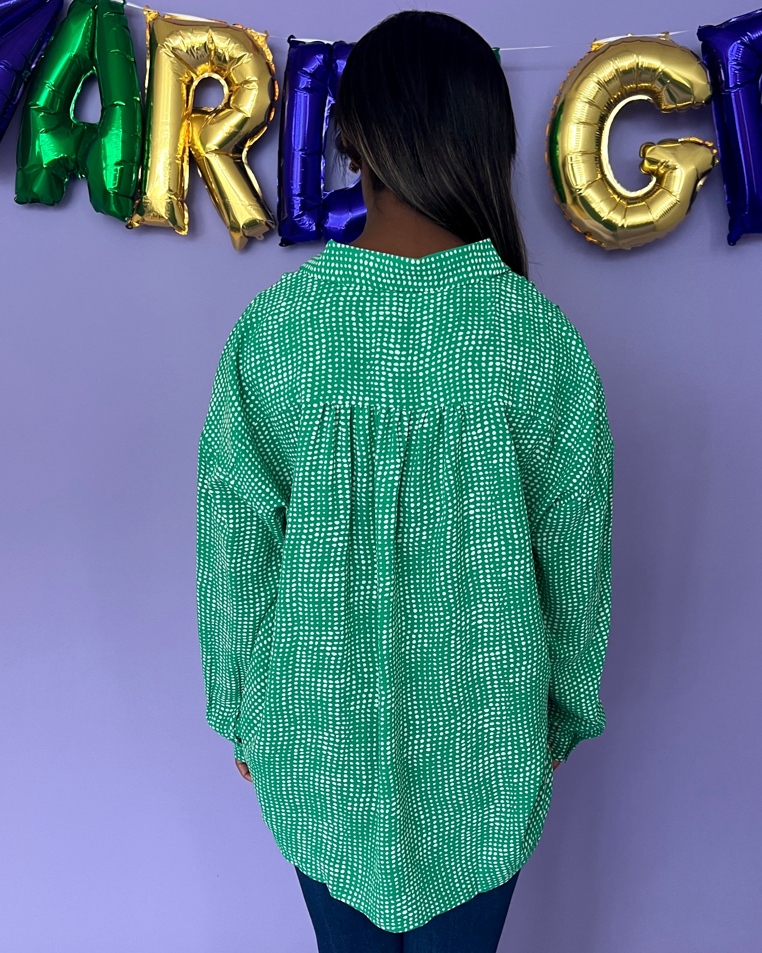 All I Want Green Dot Print Button Top-Shop-Womens-Boutique-Clothing