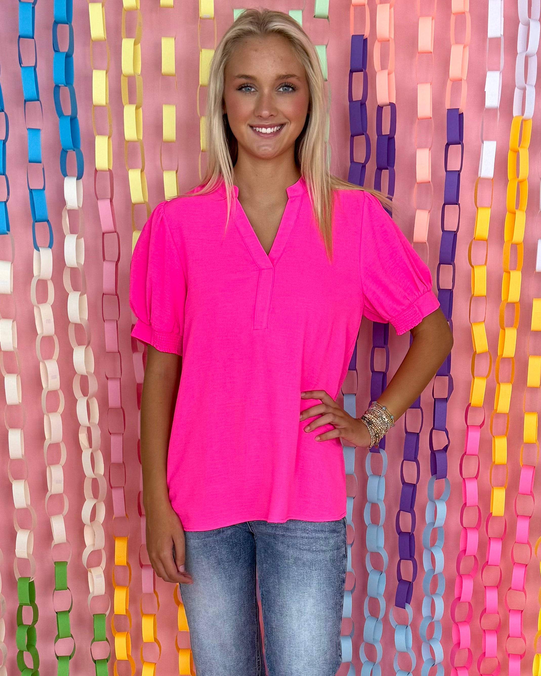 In Progress Hot Pink Crinkle Top-Shop-Womens-Boutique-Clothing