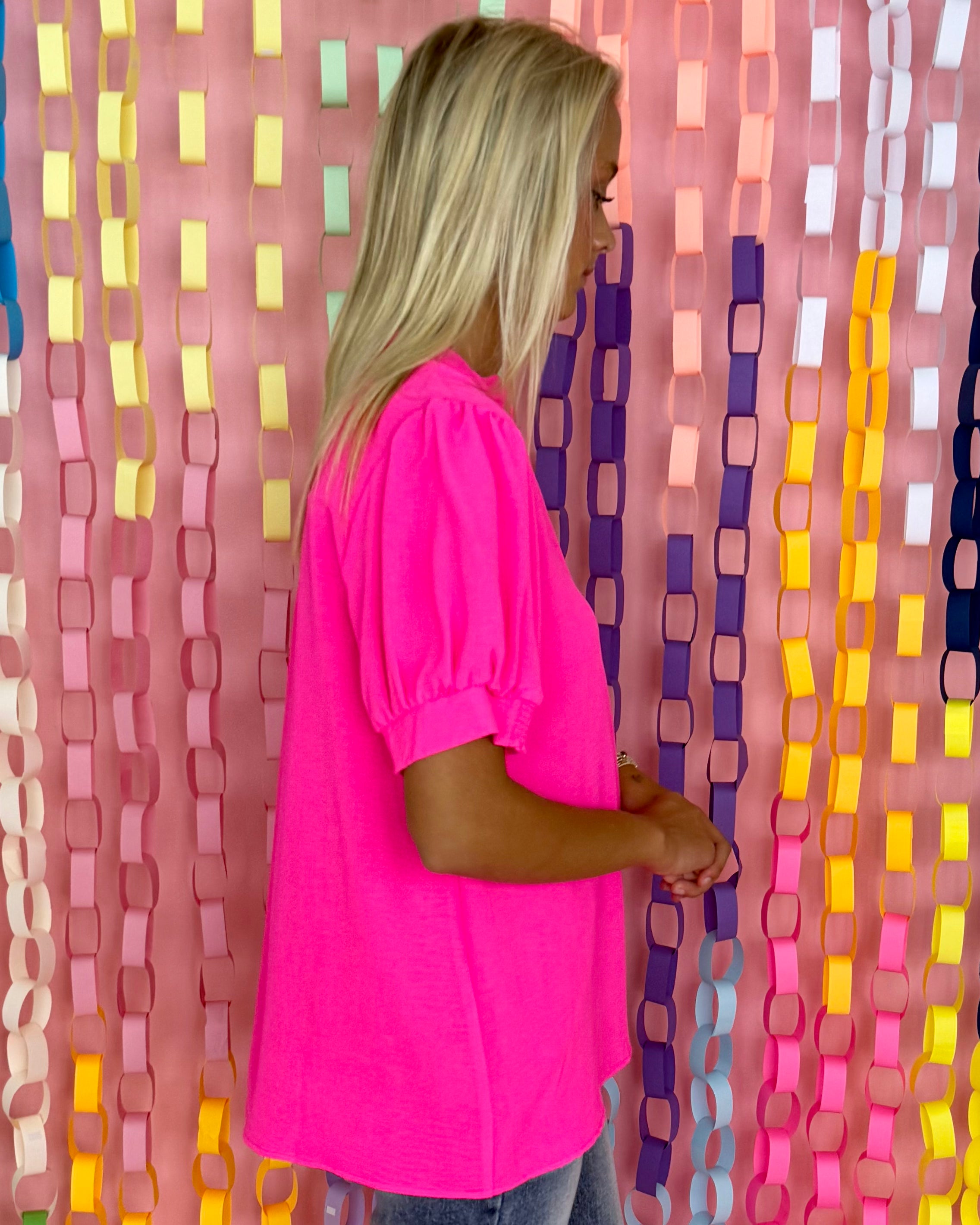 In Progress Hot Pink Crinkle Top-Shop-Womens-Boutique-Clothing