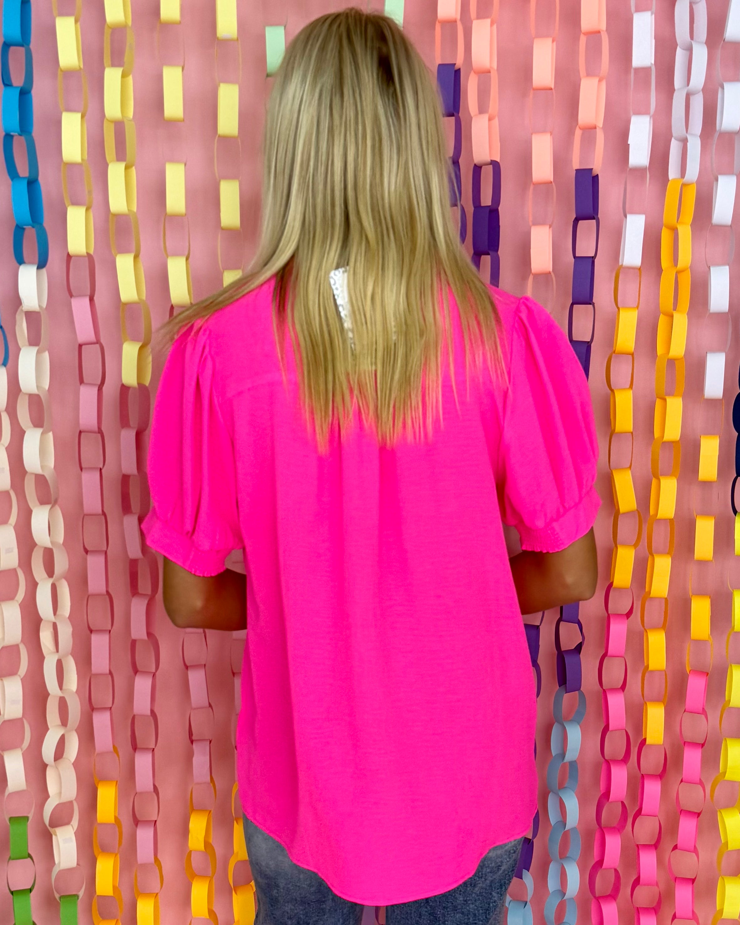In Progress Hot Pink Crinkle Top-Shop-Womens-Boutique-Clothing