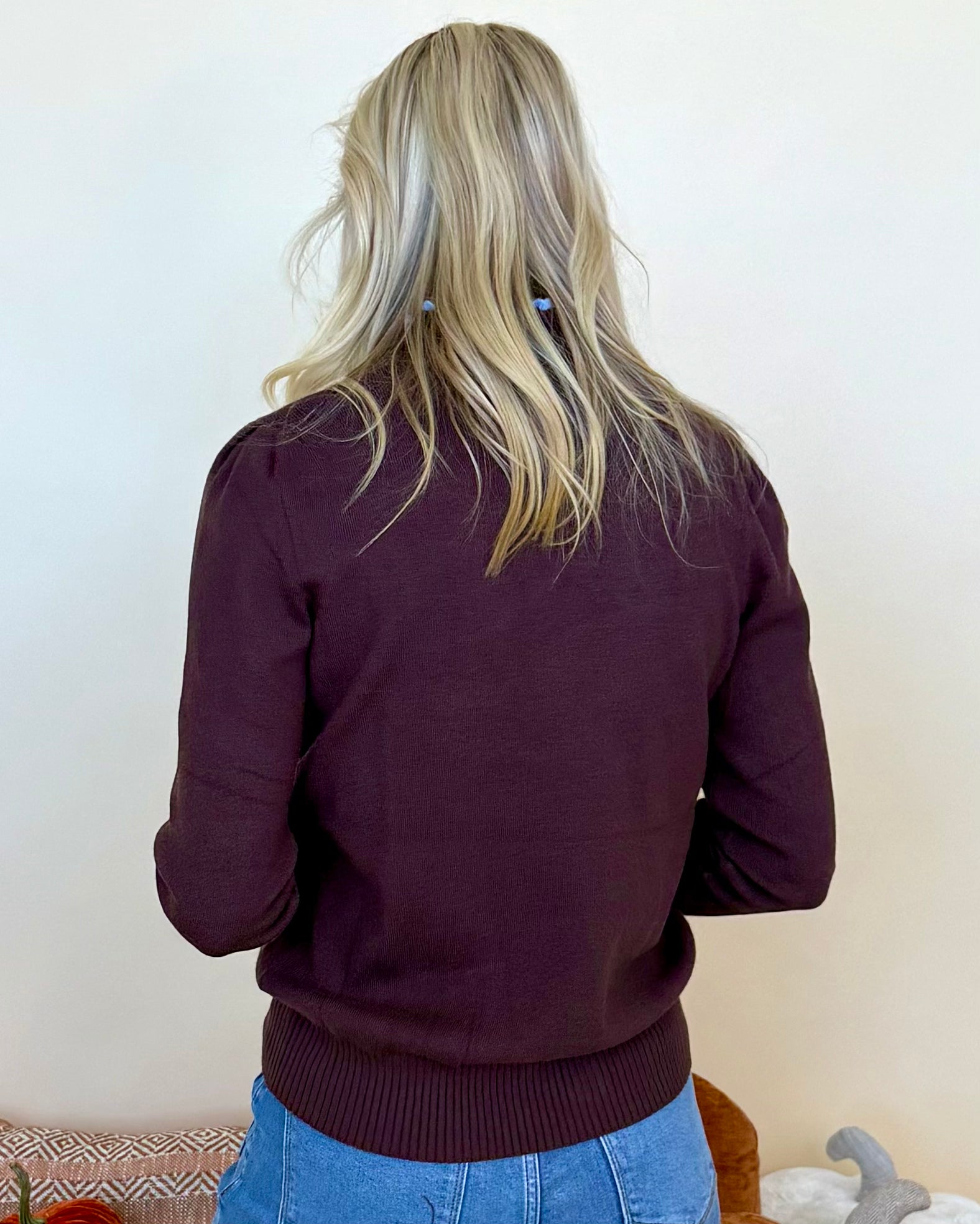 Here We Are Brown Ruffle Neck Sweater-Shop-Womens-Boutique-Clothing