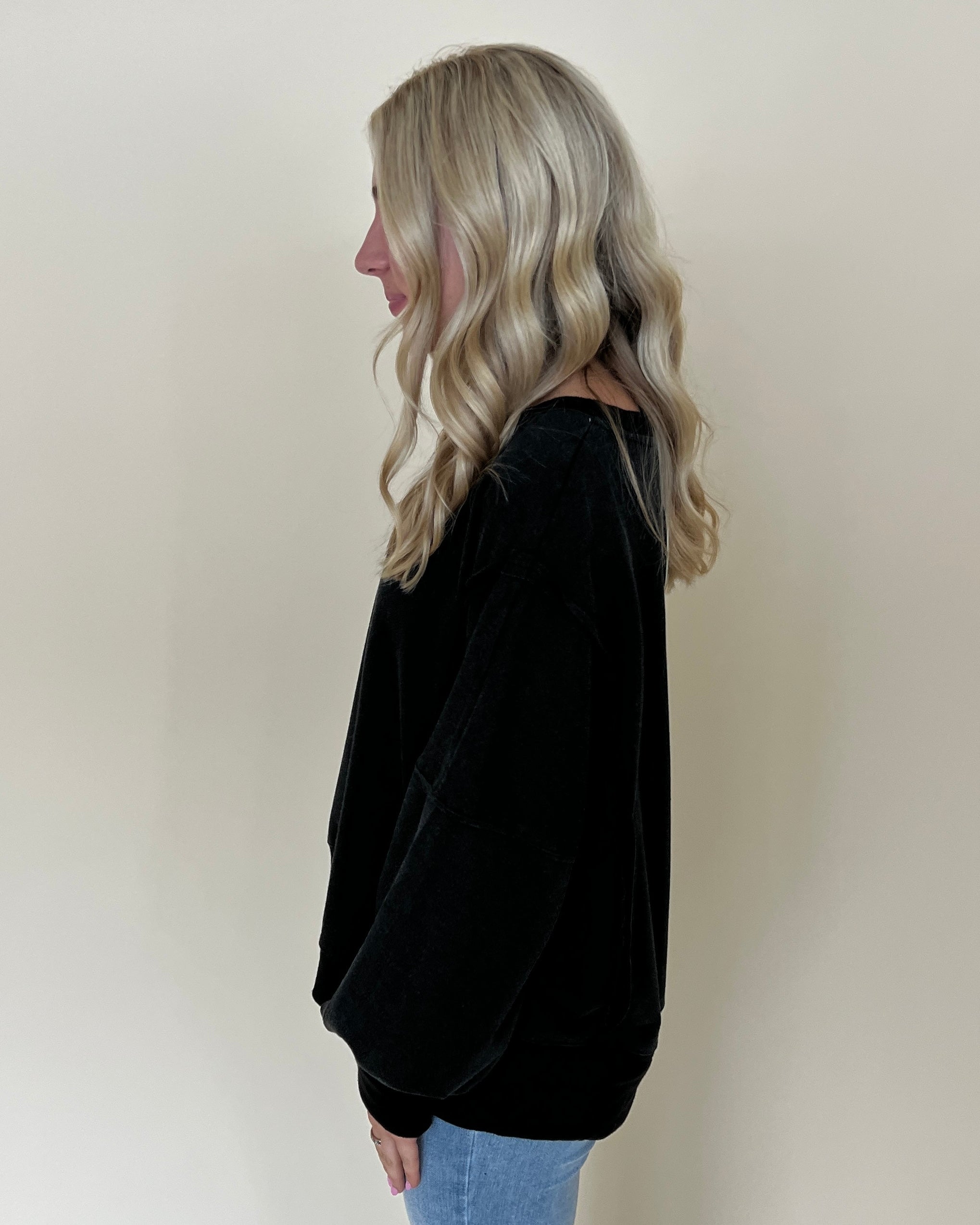 Holding Me Black Raw Edge Sweatshirt-Shop-Womens-Boutique-Clothing