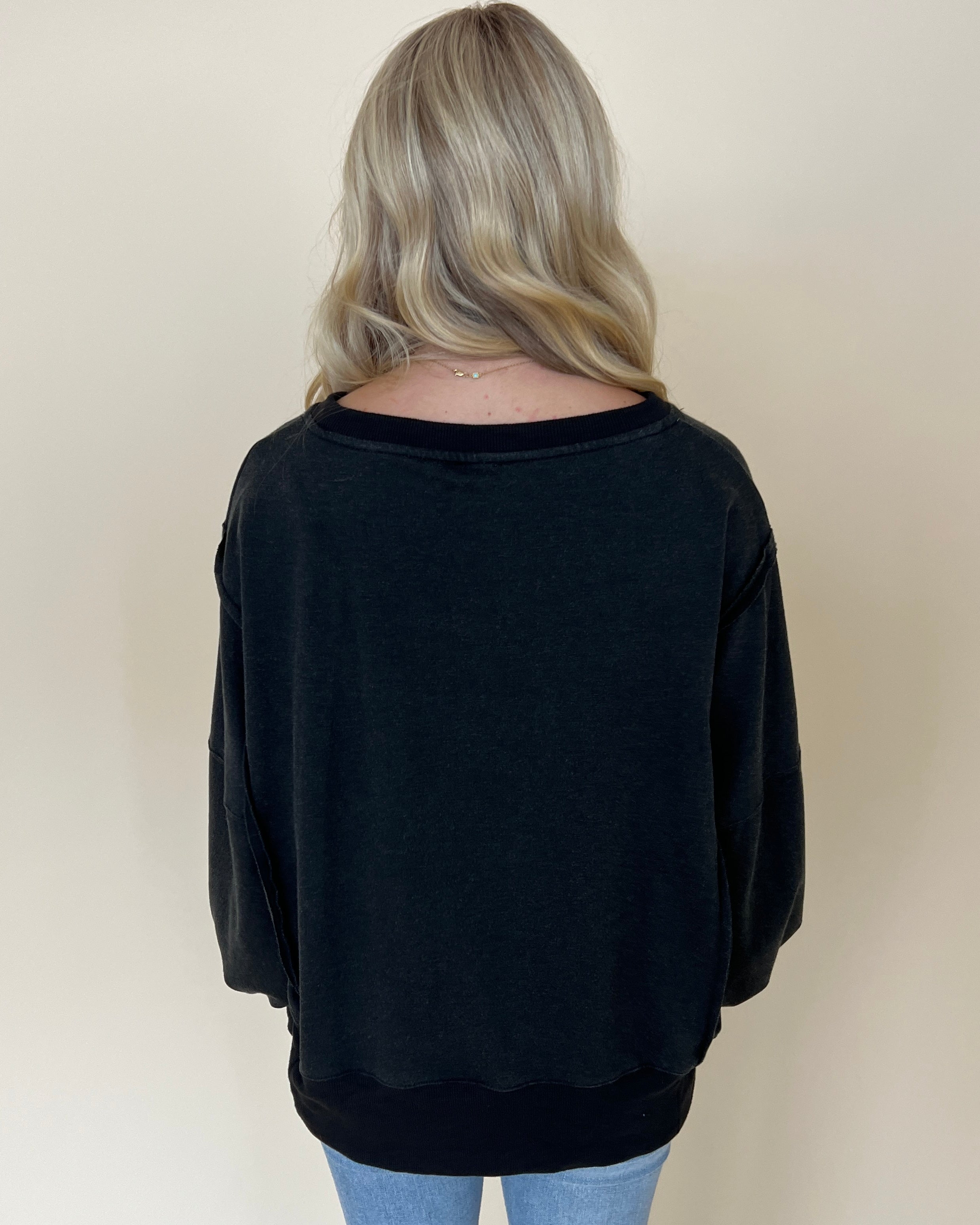 Holding Me Black Raw Edge Sweatshirt-Shop-Womens-Boutique-Clothing