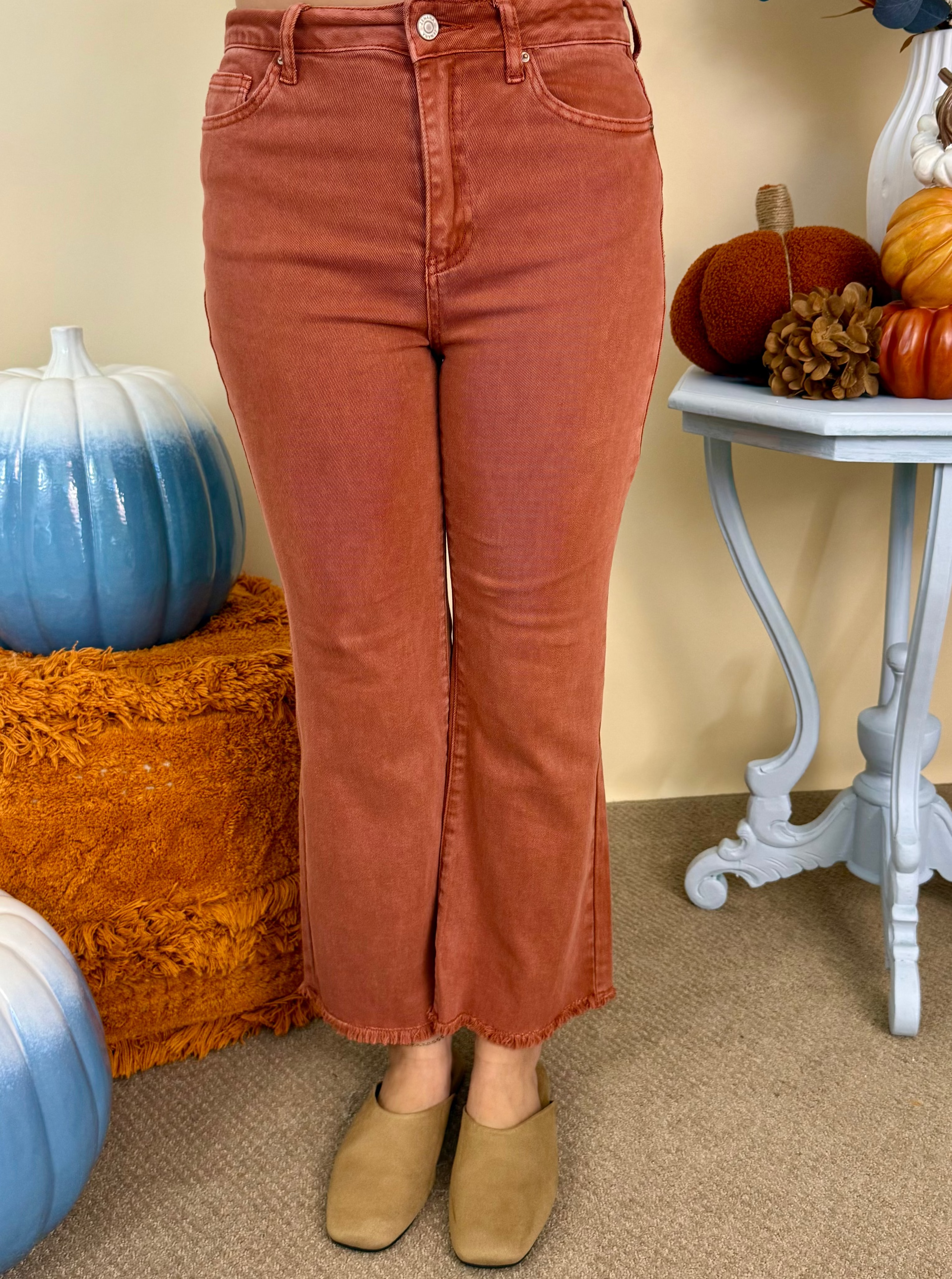 Feeling Close Rust Frayed Bootcut Pants-Shop-Womens-Boutique-Clothing
