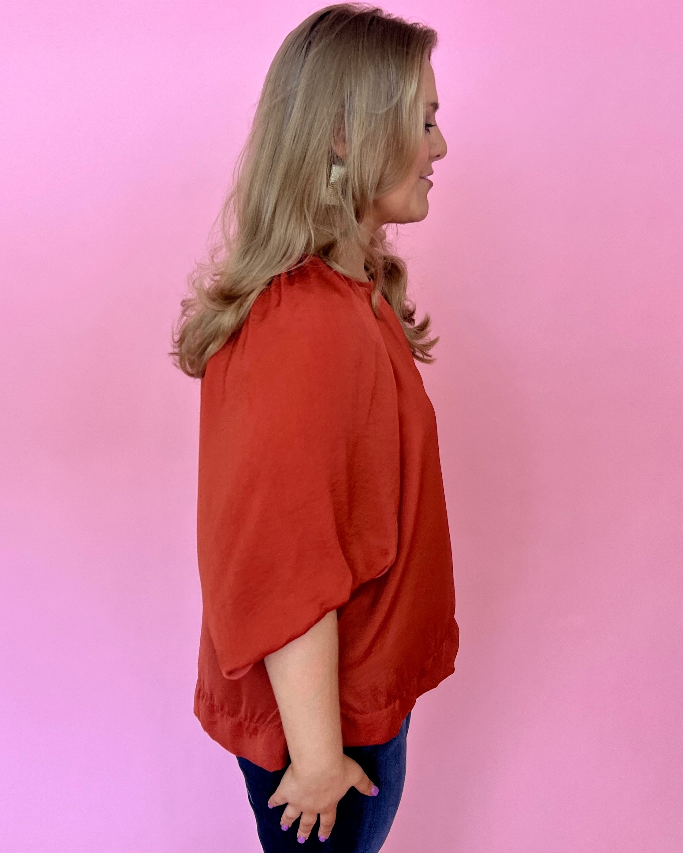 No Exceptions Sunset Plus Satin Balloon Sleeve Top-Shop-Womens-Boutique-Clothing
