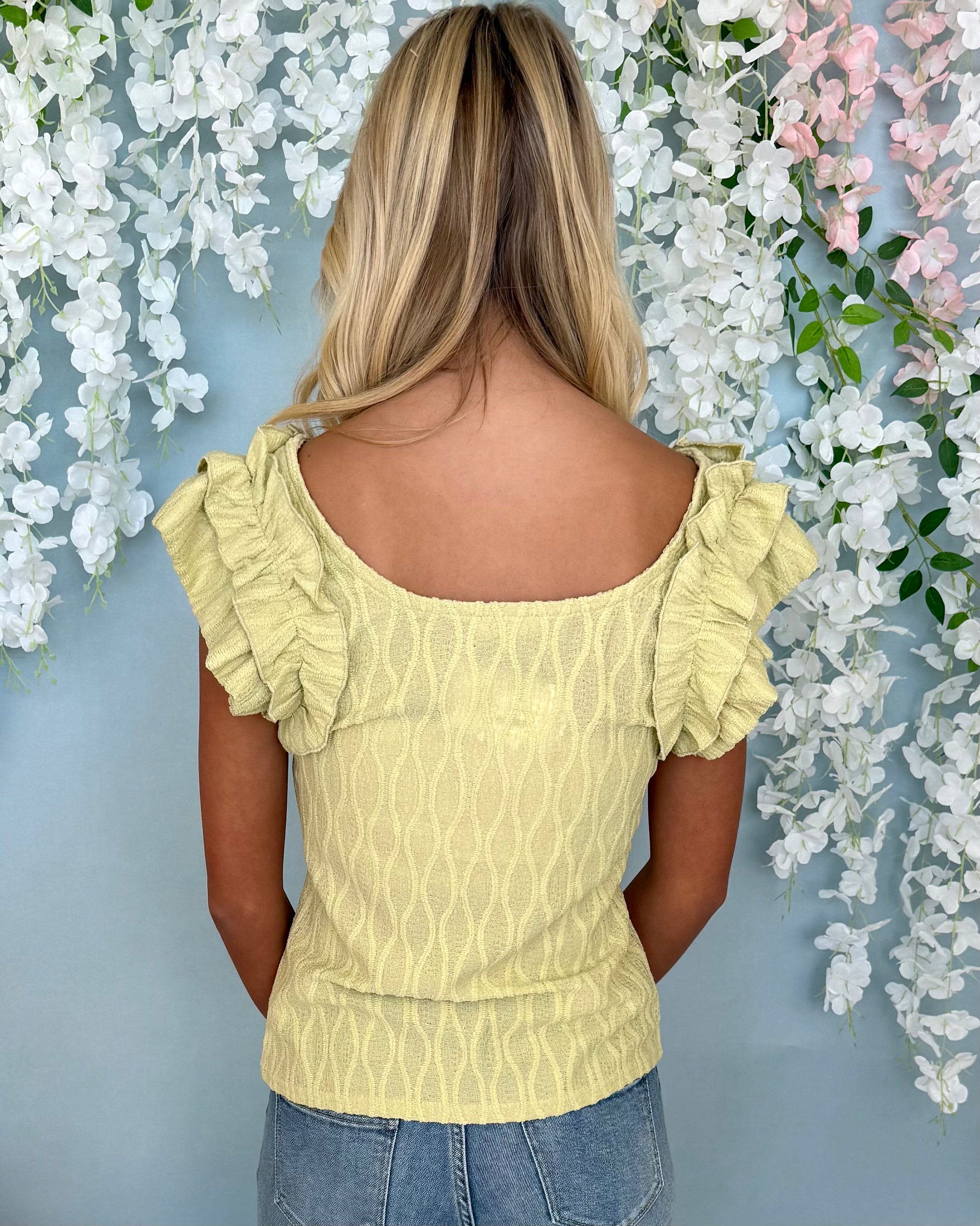 Take It Easy Green Tea Ruffle Texture Top-Shop-Womens-Boutique-Clothing