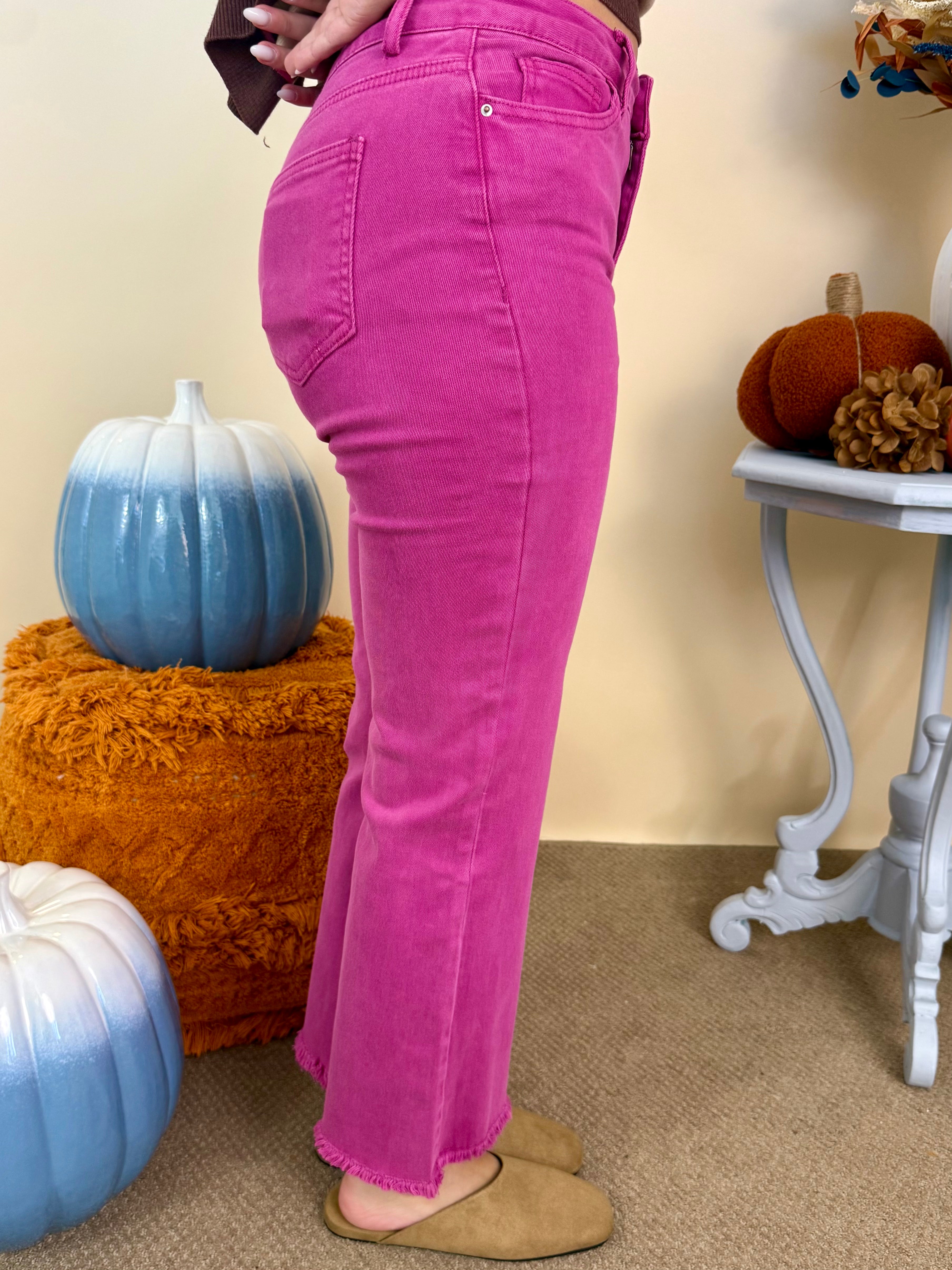 Feeling Close Magenta Frayed Bootcut Pants-Shop-Womens-Boutique-Clothing