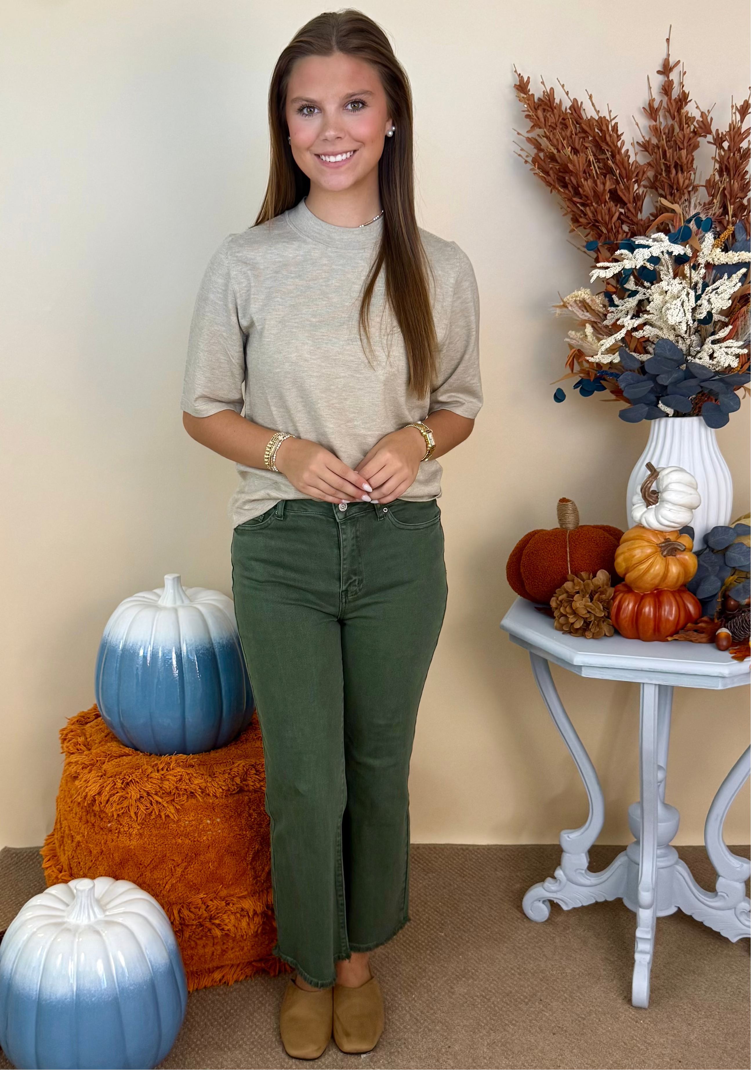 Harvest Honey Oatmeal Round Neck Sweater-Shop-Womens-Boutique-Clothing