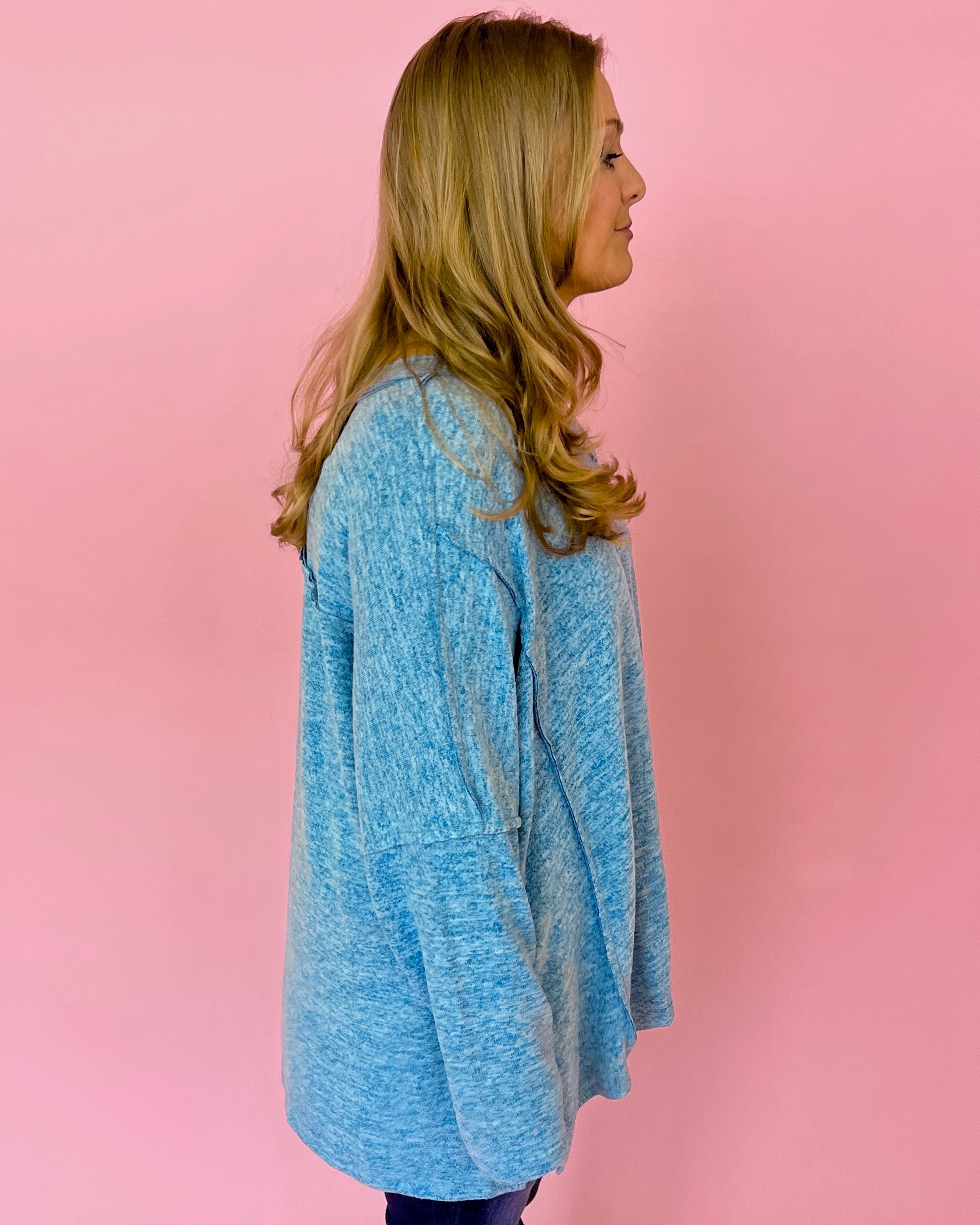 Cozying Up Peri Blue Plus Heathered V-neck Dolman Top-Shop-Womens-Boutique-Clothing