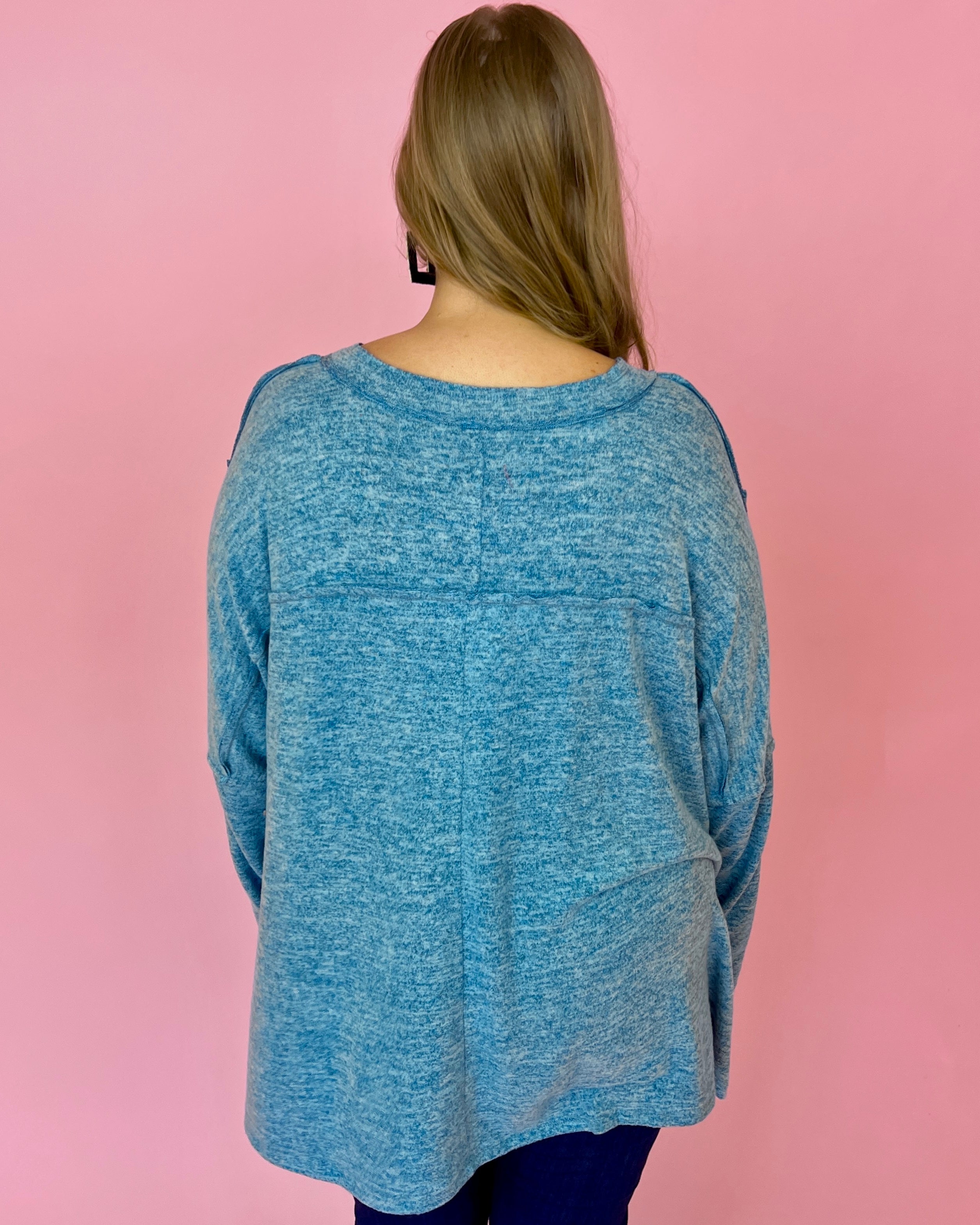 Cozying Up Peri Blue Plus Heathered V-neck Dolman Top-Shop-Womens-Boutique-Clothing