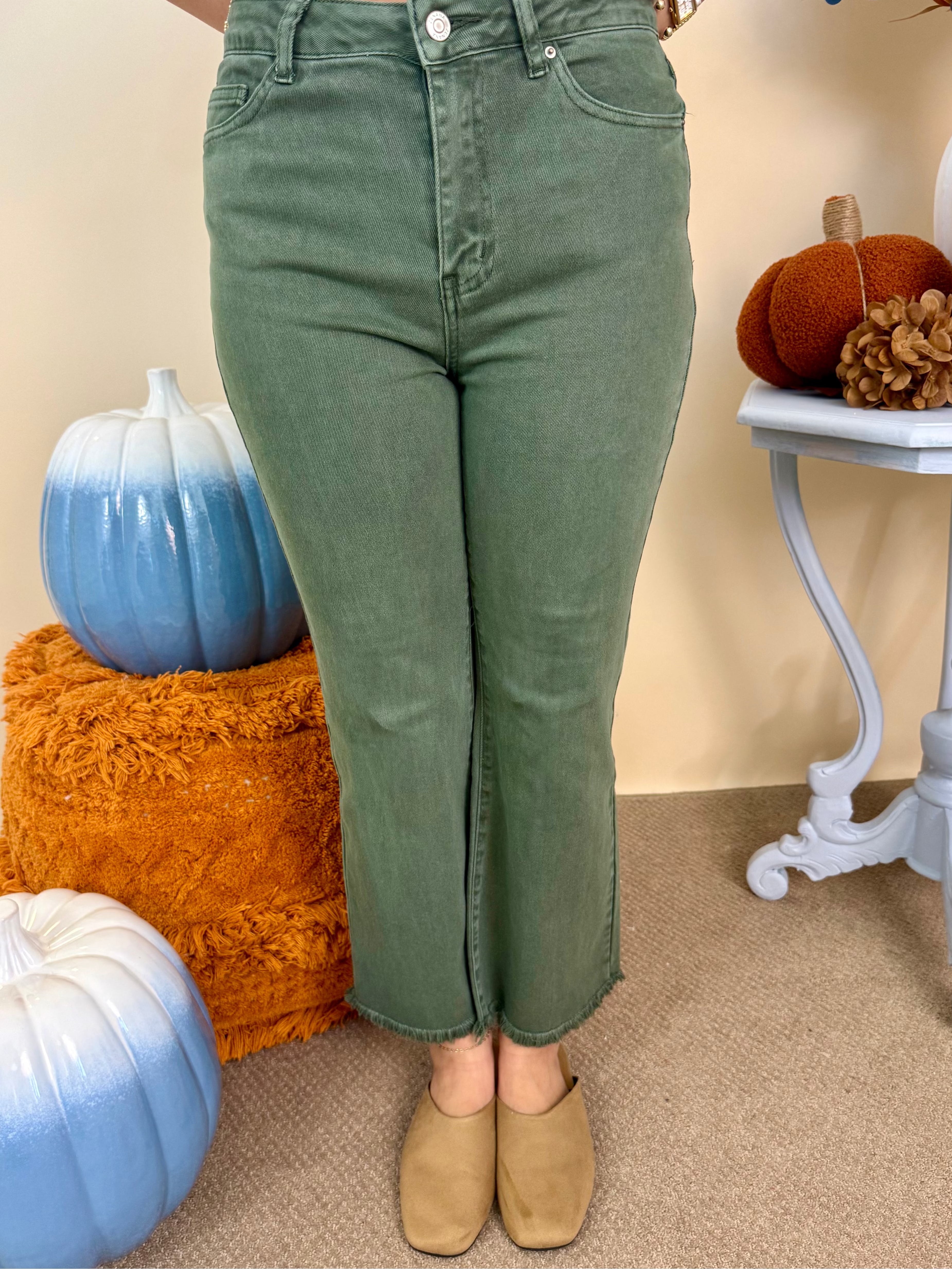 Feeling Close Dark Olive Frayed Bootcut Pants-Shop-Womens-Boutique-Clothing