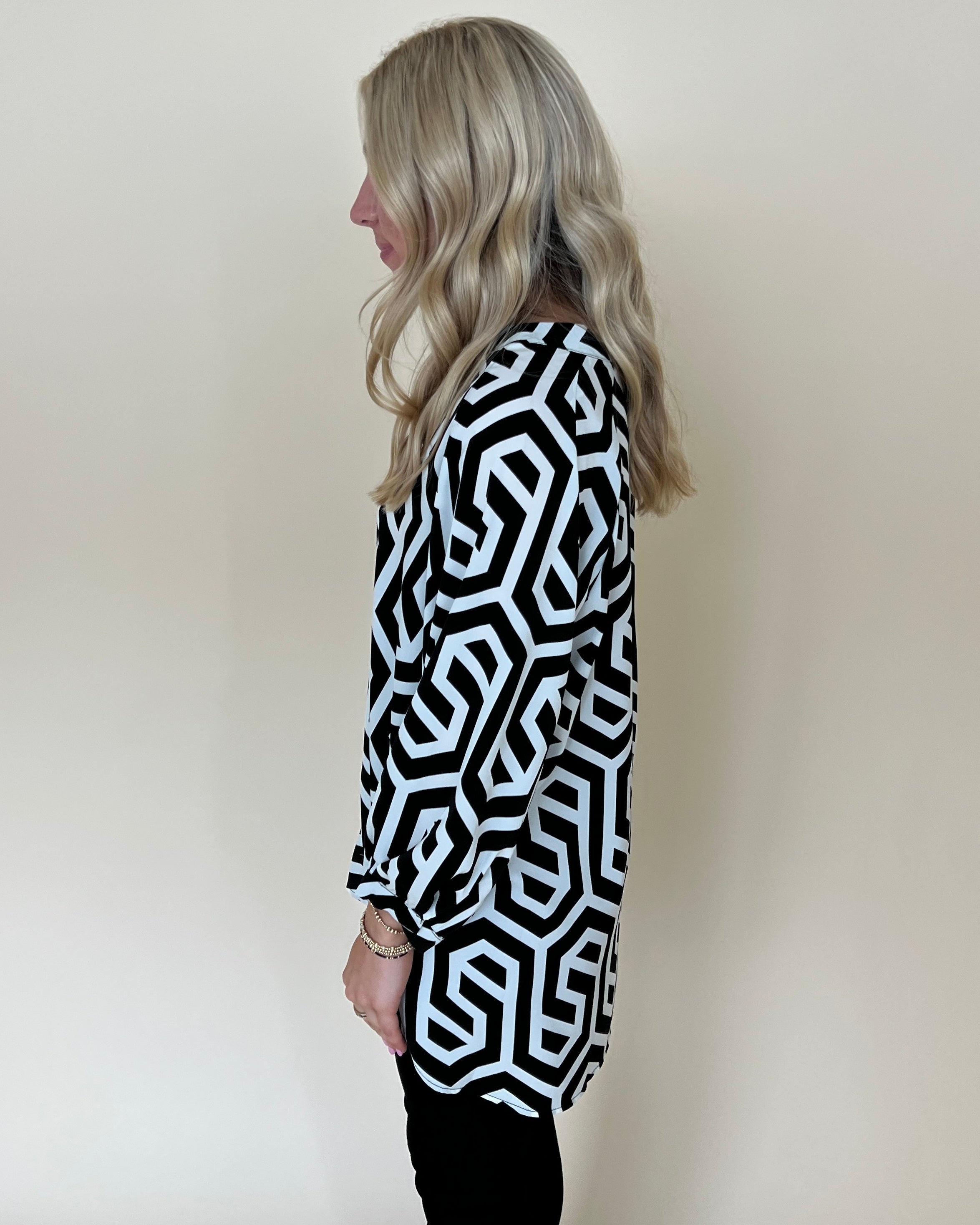 Your Move Black Geometric Button Down Top-Shop-Womens-Boutique-Clothing