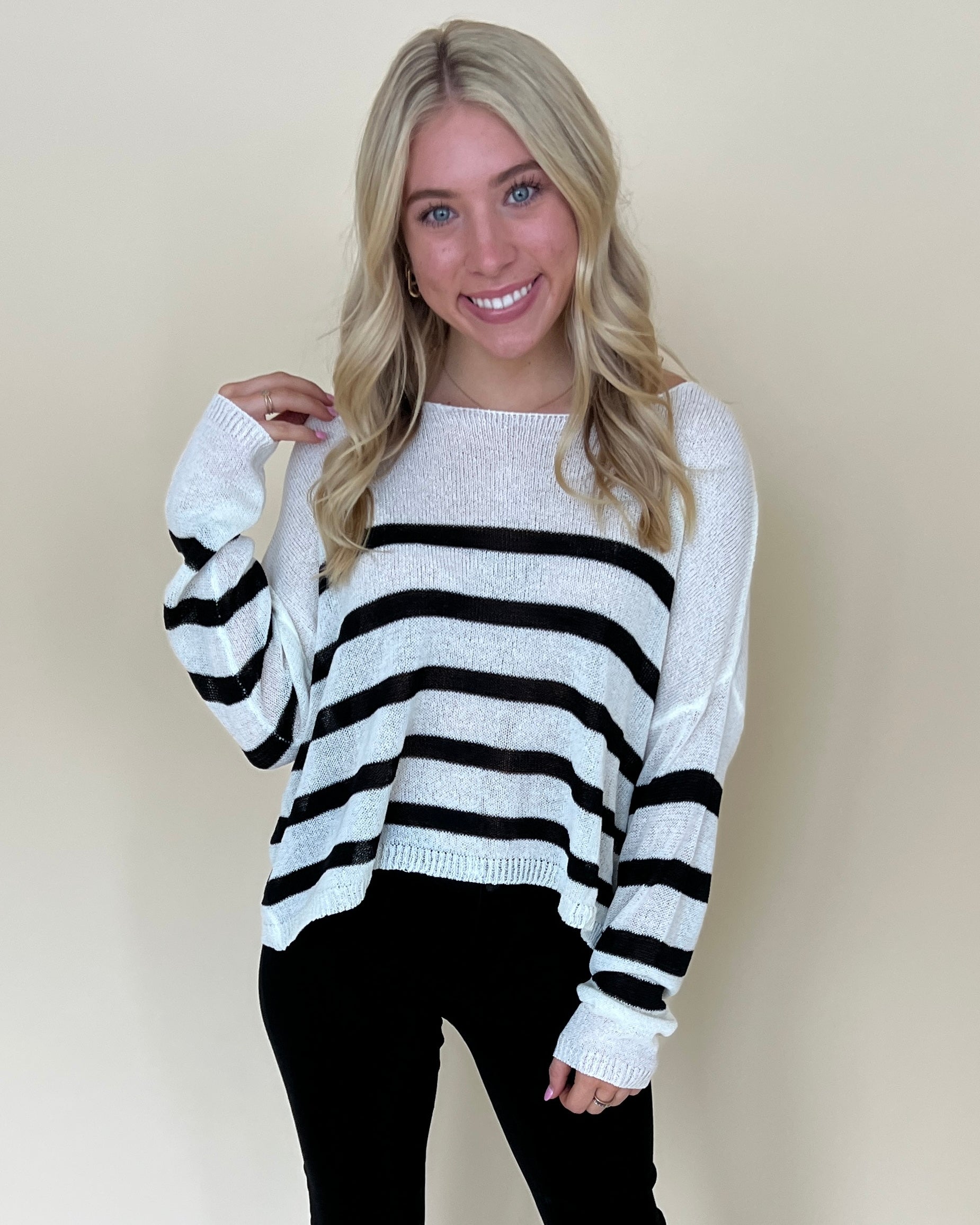 In Control White Stripe Sweater-Shop-Womens-Boutique-Clothing