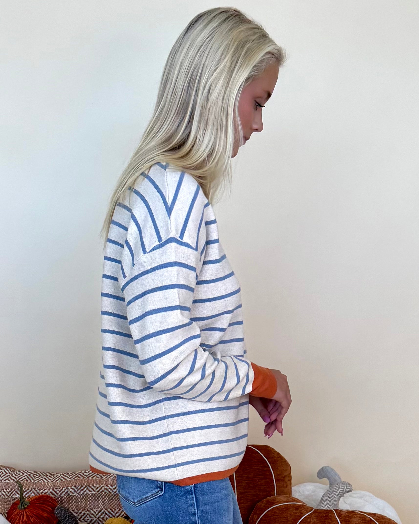 What A Treat Oatmeal Striped Contrast Sweater-Shop-Womens-Boutique-Clothing