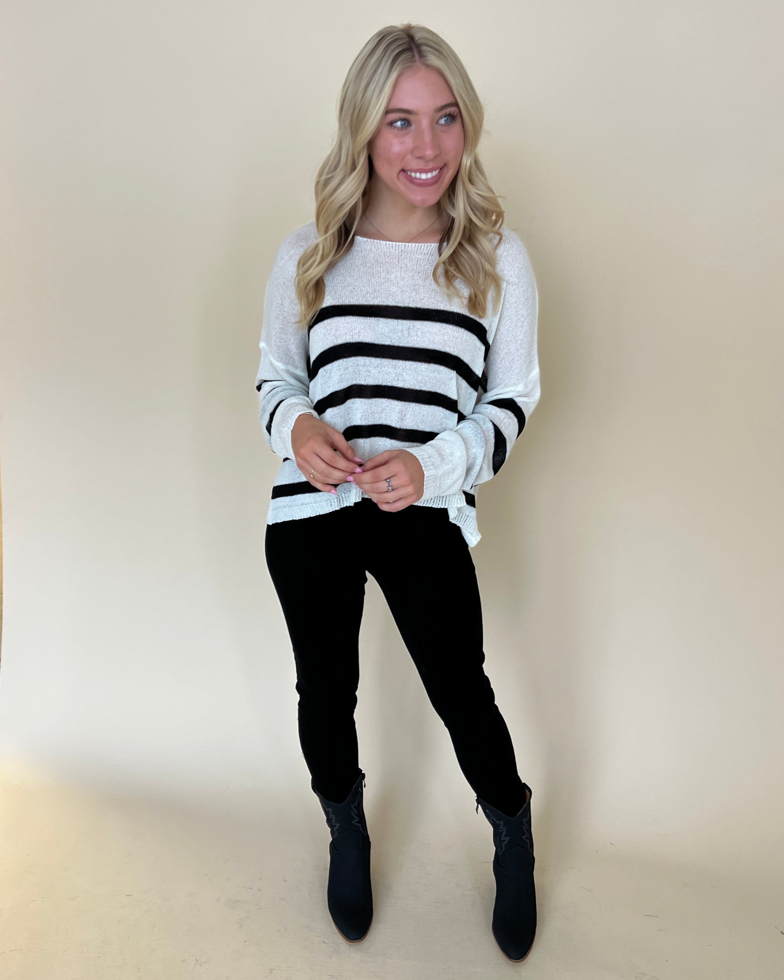 In Control White Stripe Sweater-Shop-Womens-Boutique-Clothing