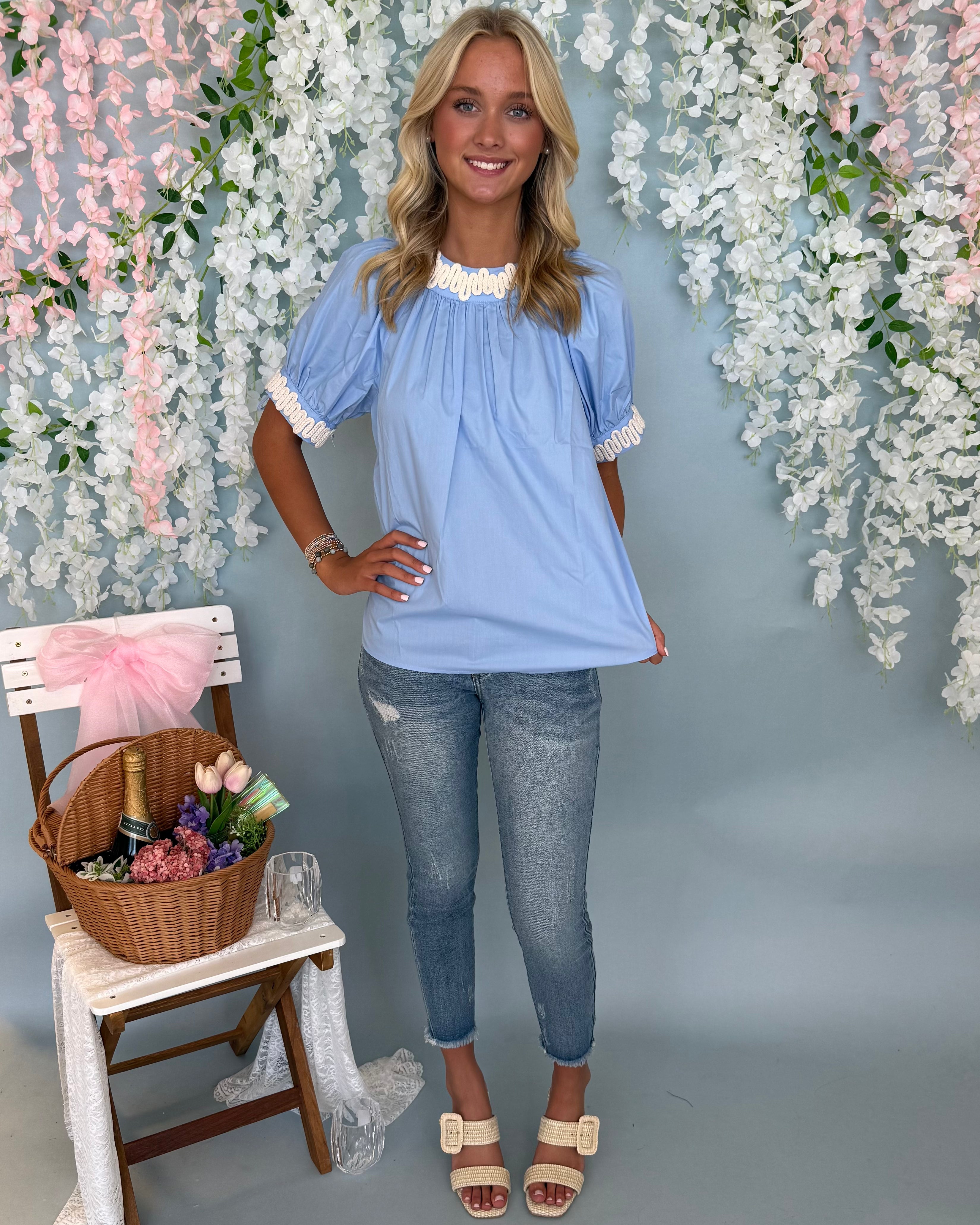 Darling Gaze Chambray Applique Top-Shop-Womens-Boutique-Clothing