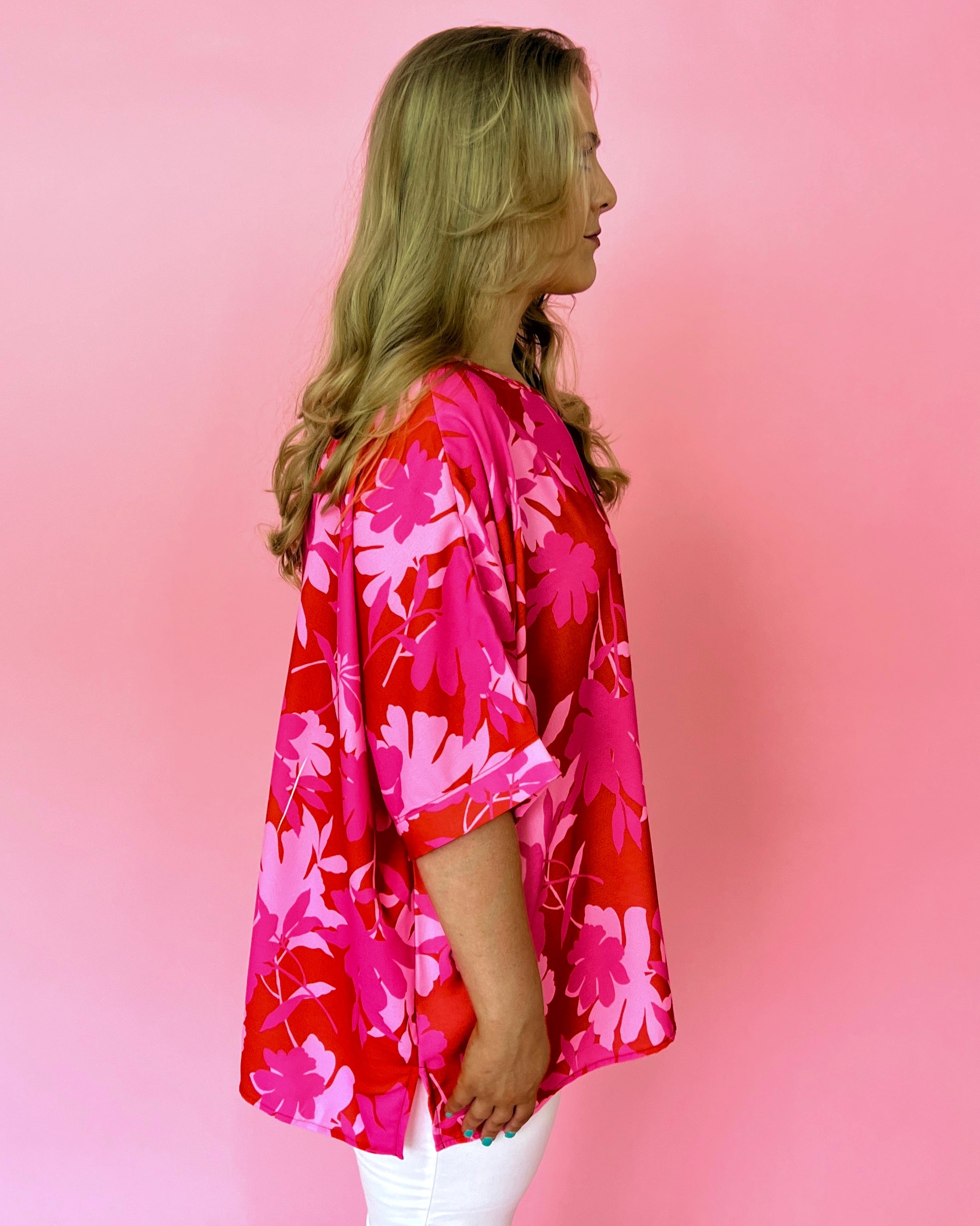 Floral Breeze Royal Plus Dolman Sleeve Side Slit Top-Shop-Womens-Boutique-Clothing
