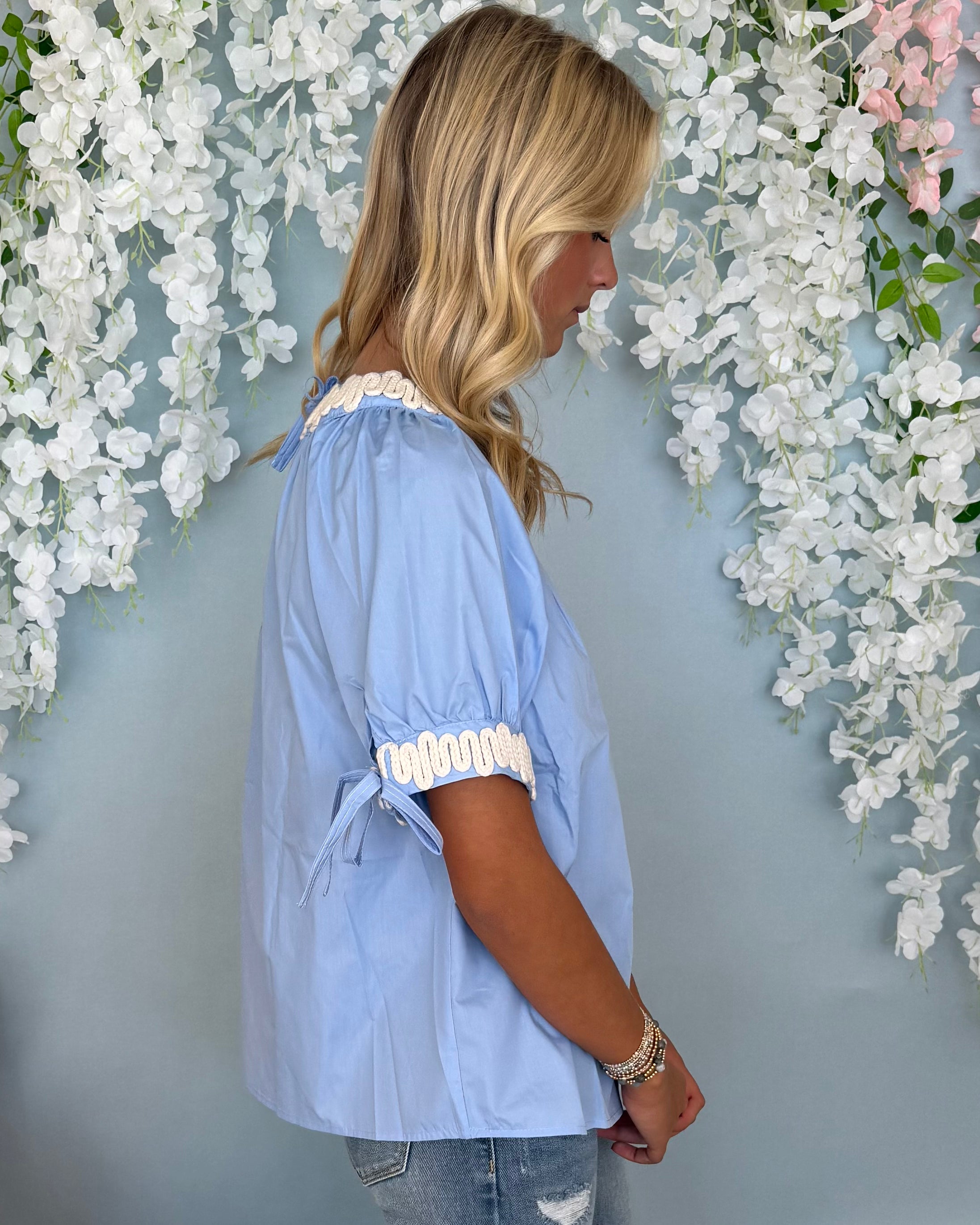 Darling Gaze Chambray Applique Top-Shop-Womens-Boutique-Clothing