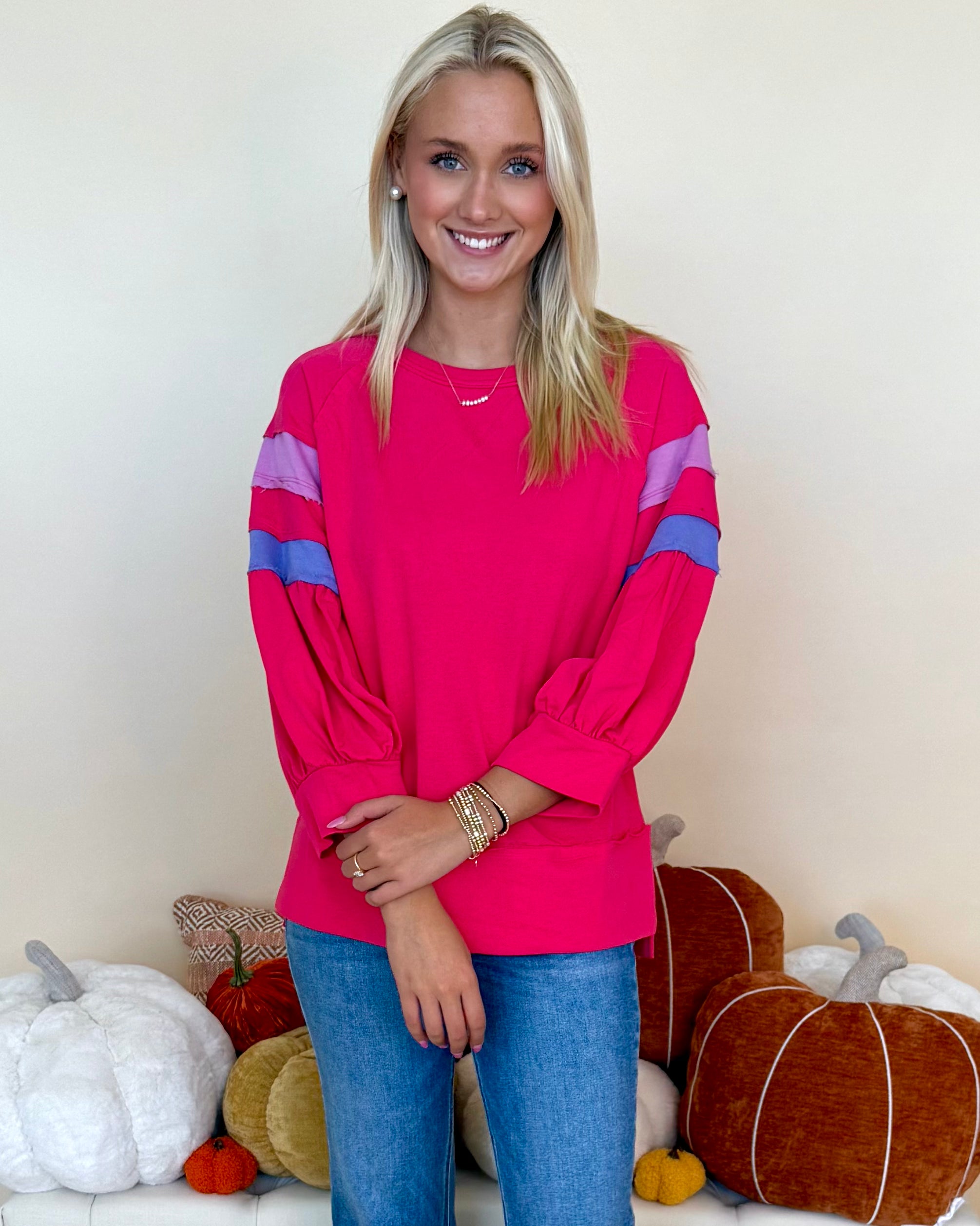 Fade Into You Fuchsia Colorblock Sleeve Top-Shop-Womens-Boutique-Clothing