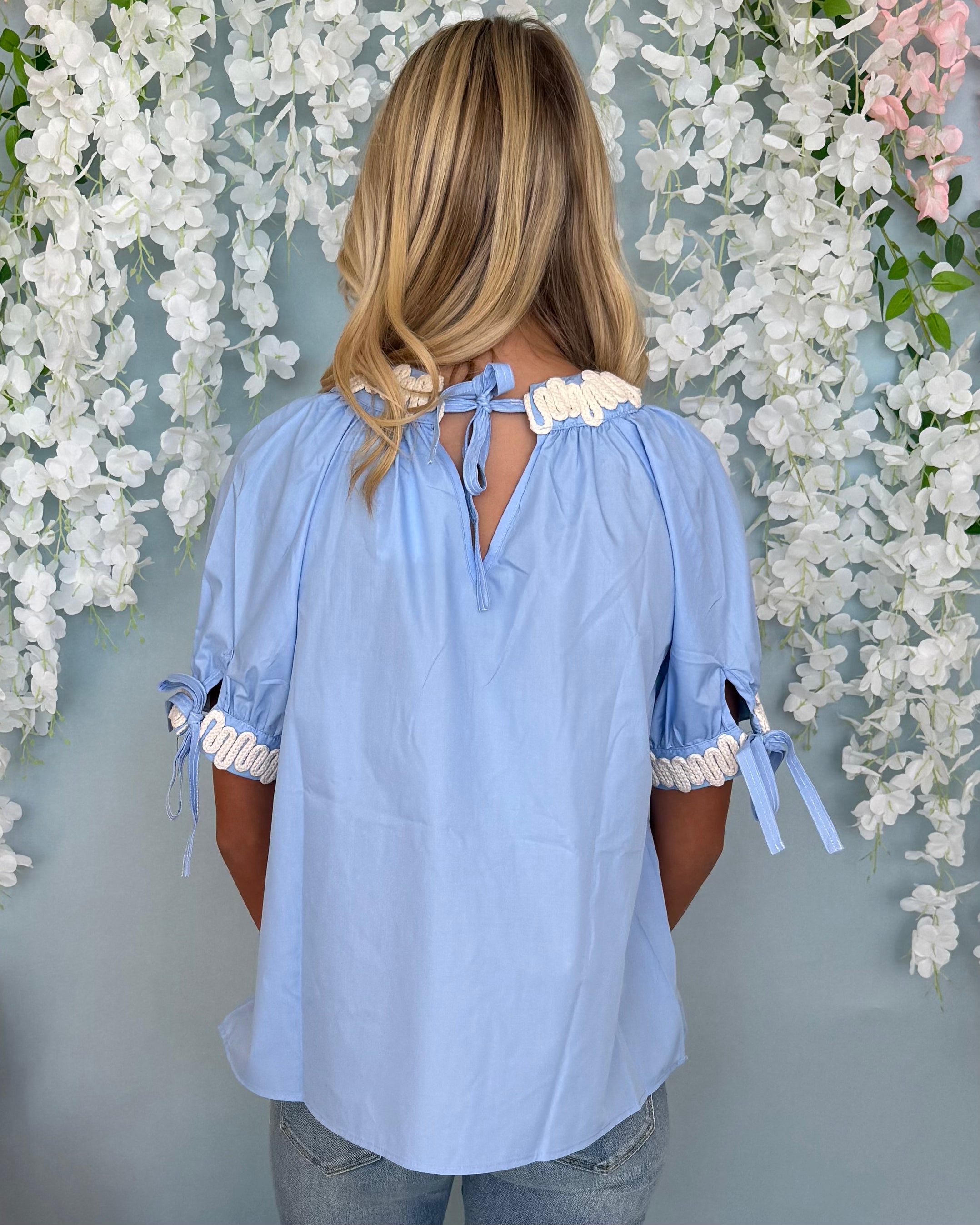 Darling Gaze Chambray Applique Top-Shop-Womens-Boutique-Clothing