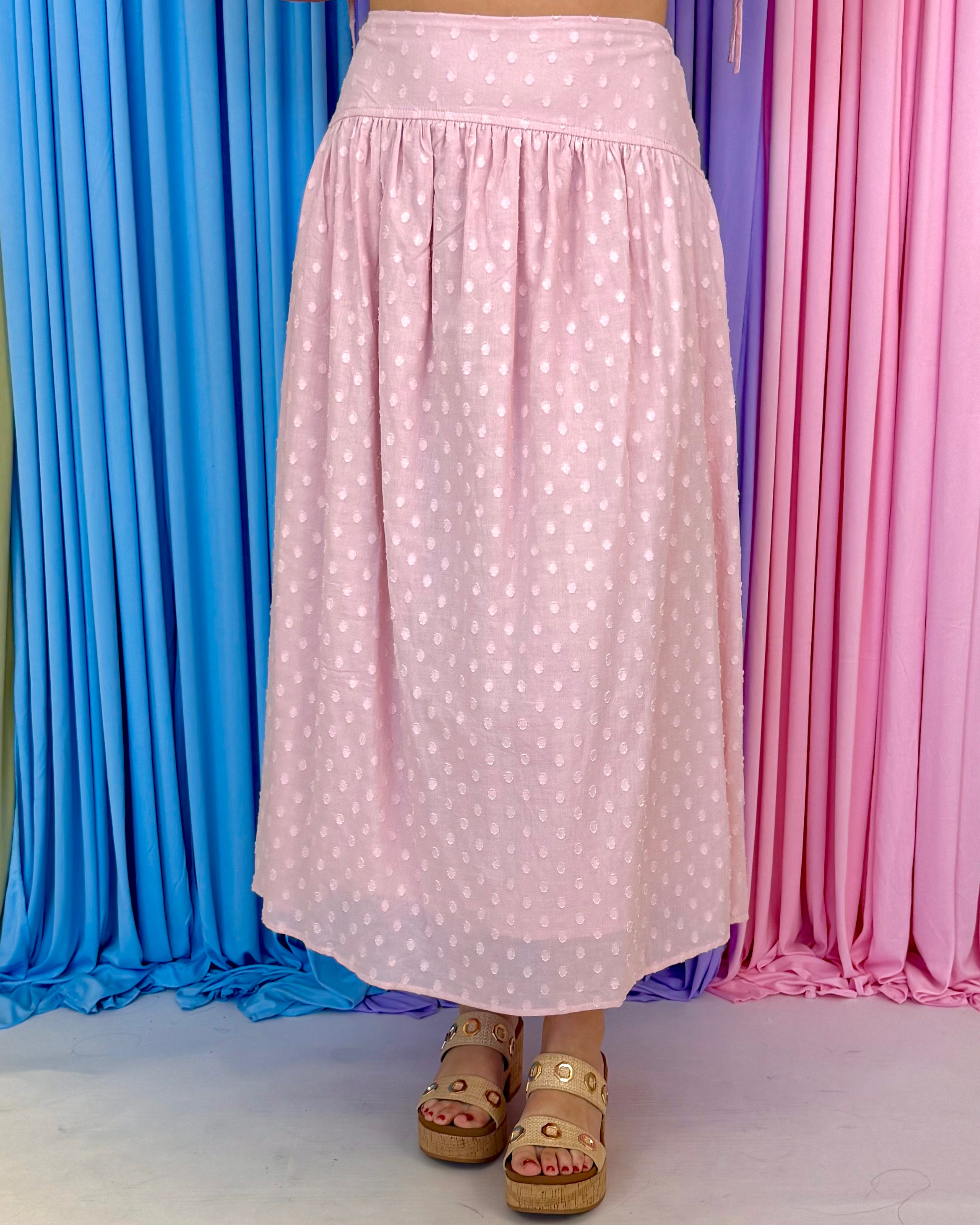 Mixed Emotions Pink Dot Maxi Skirt-Shop-Womens-Boutique-Clothing