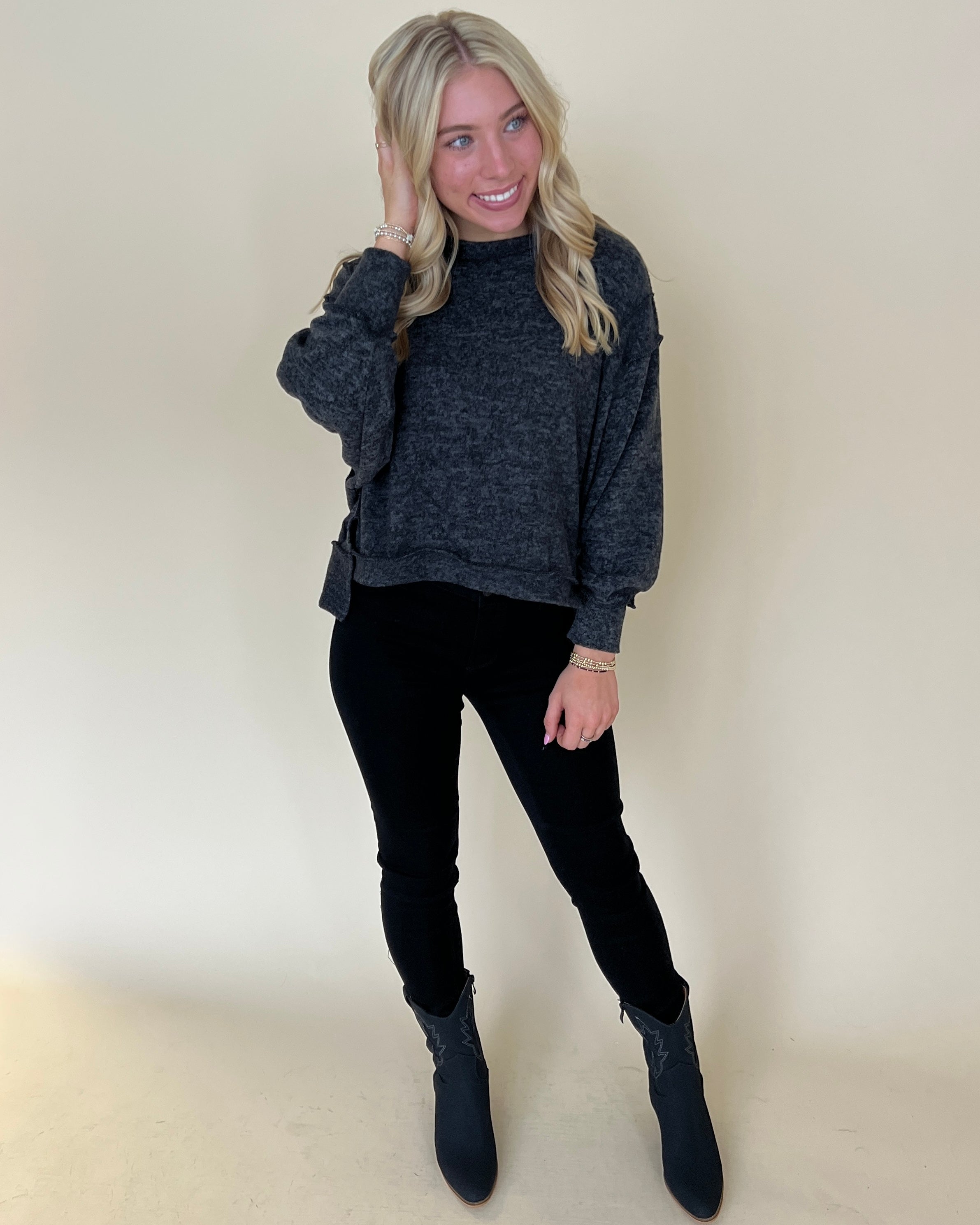 Cozier Than Ever Black Brushed Sweater-Shop-Womens-Boutique-Clothing
