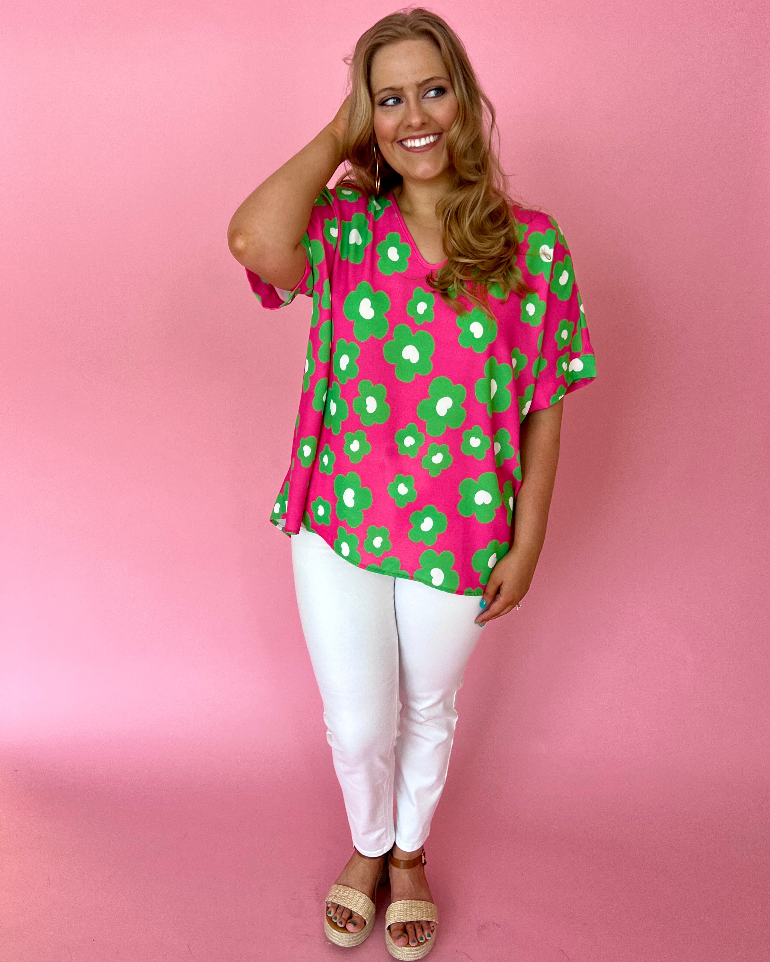 Back With Me Pink Plus Floral Drop Shoulder Top-Shop-Womens-Boutique-Clothing