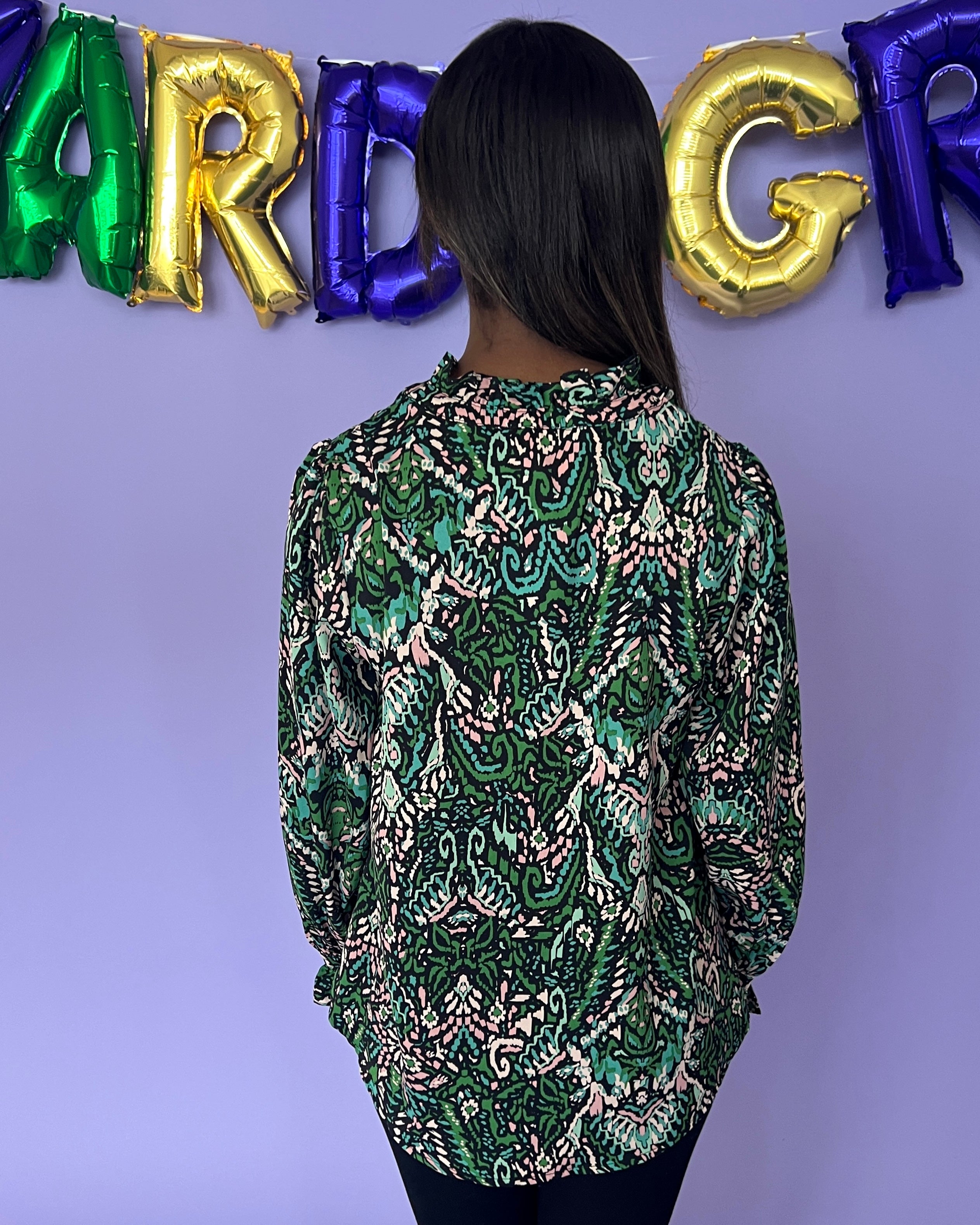 New Chapter Green Printed Split Neck Top-Shop-Womens-Boutique-Clothing