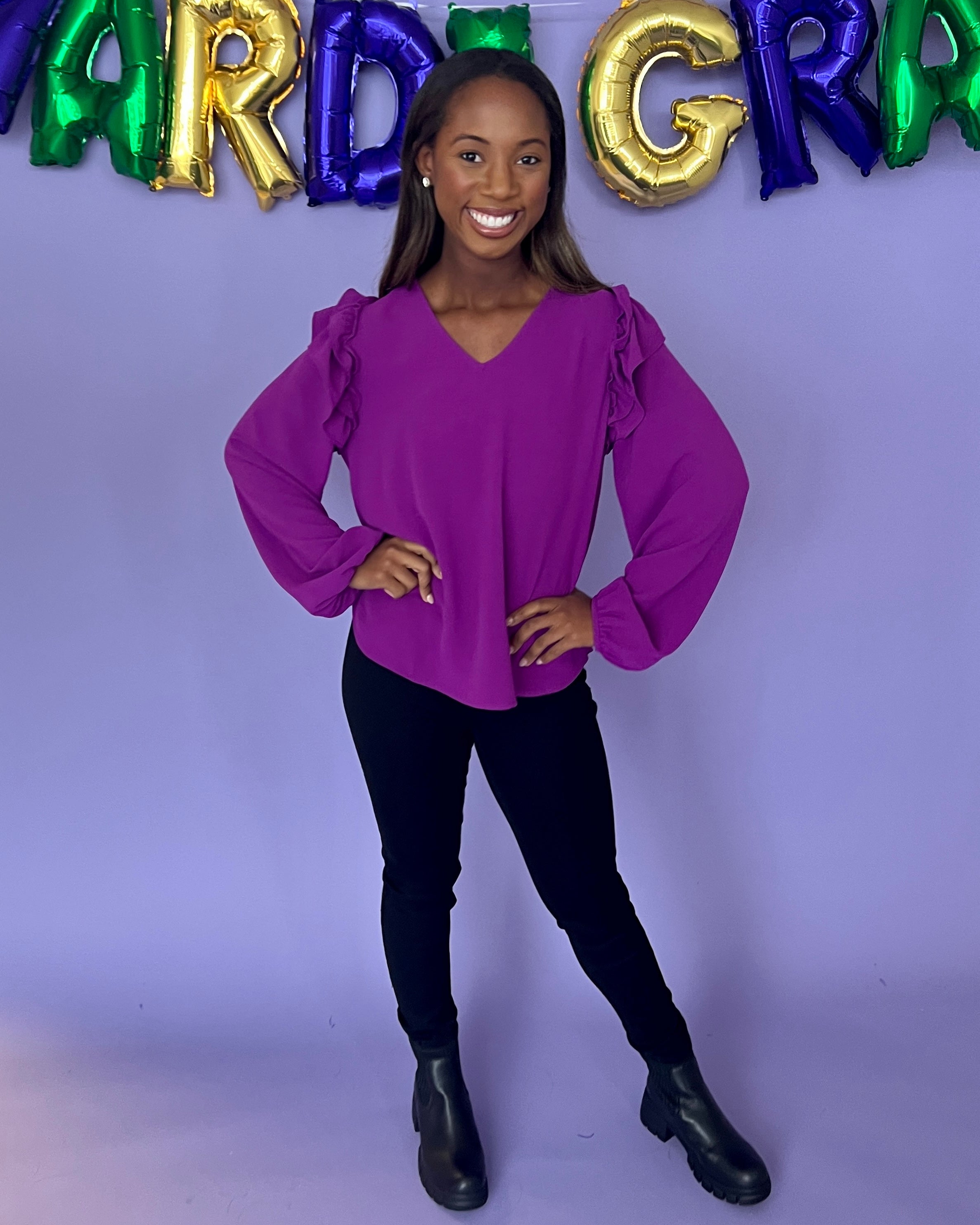 New Ways Purple Ruffle Top-Shop-Womens-Boutique-Clothing