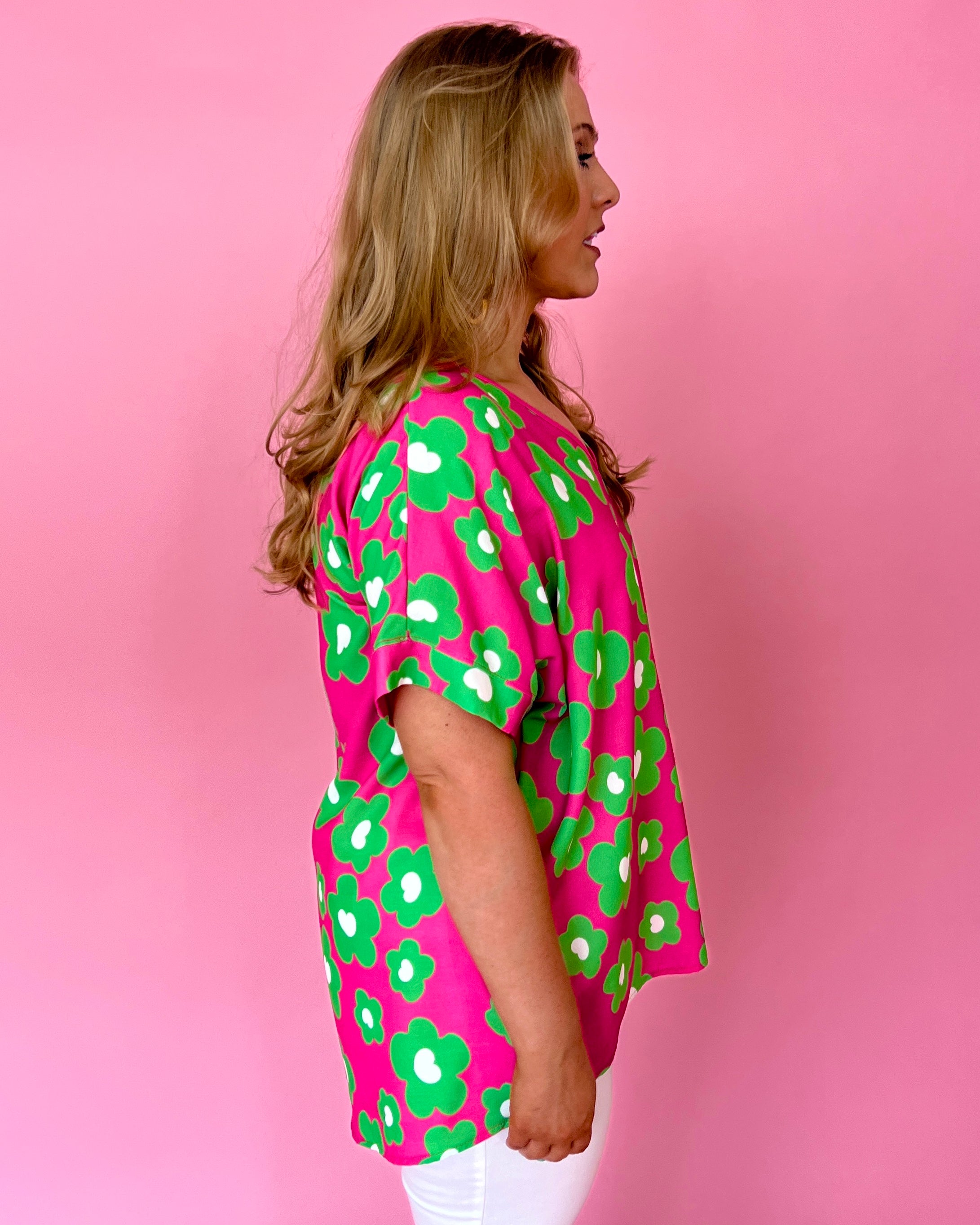 Back With Me Pink Plus Floral Drop Shoulder Top-Shop-Womens-Boutique-Clothing