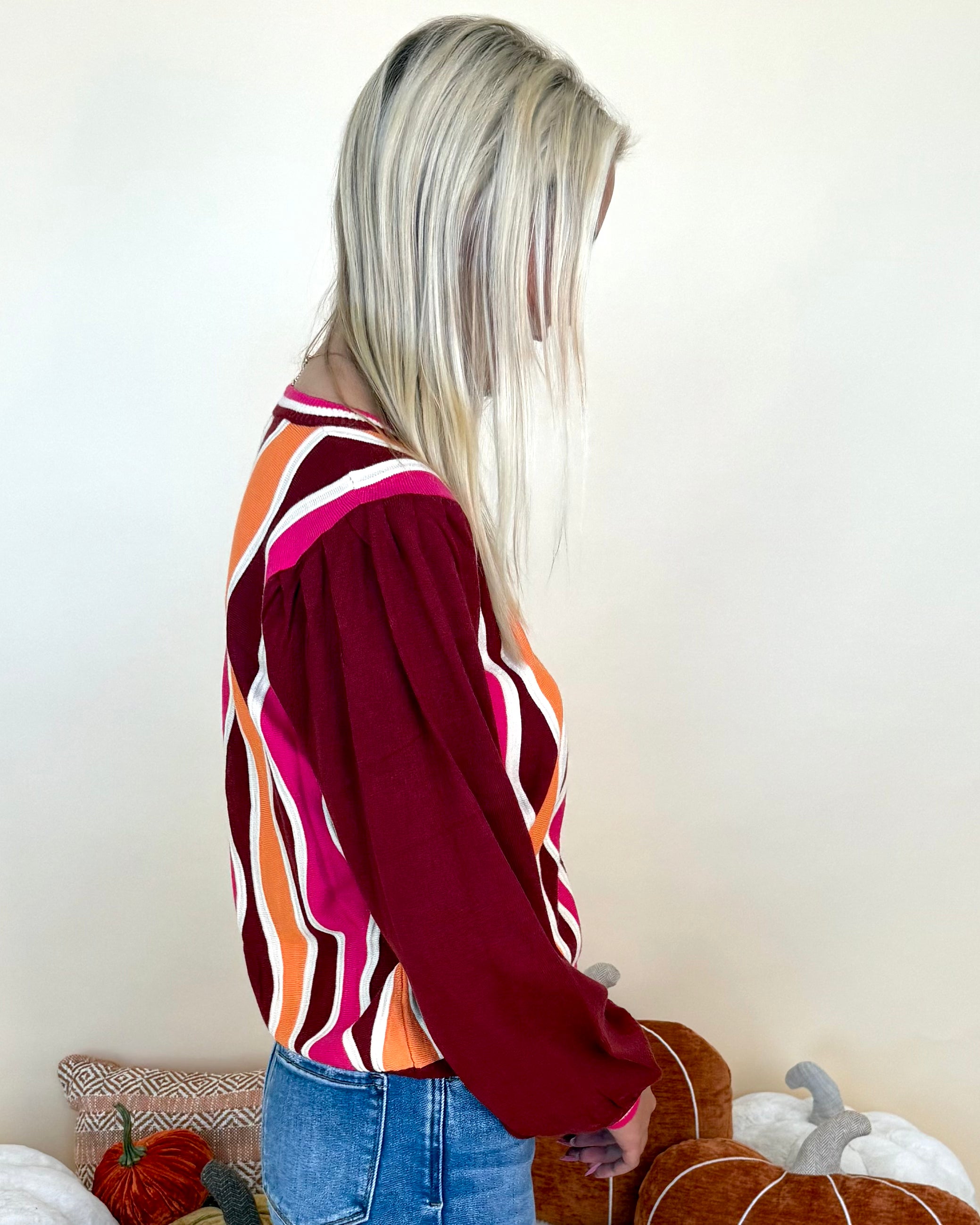 Full Of Faith Wine Colorblock Wave Sweater-Shop-Womens-Boutique-Clothing