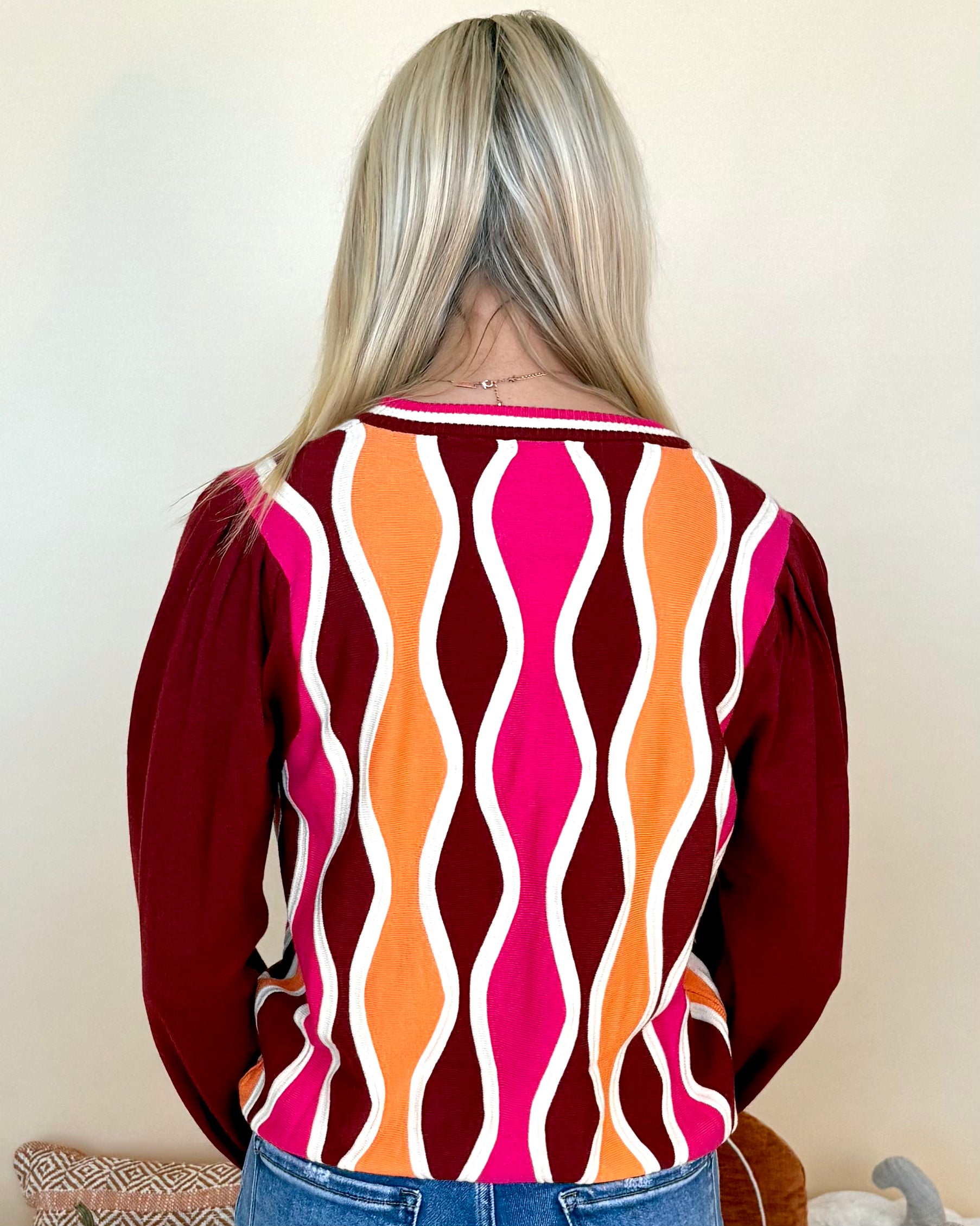 Full Of Faith Wine Colorblock Wave Sweater-Shop-Womens-Boutique-Clothing