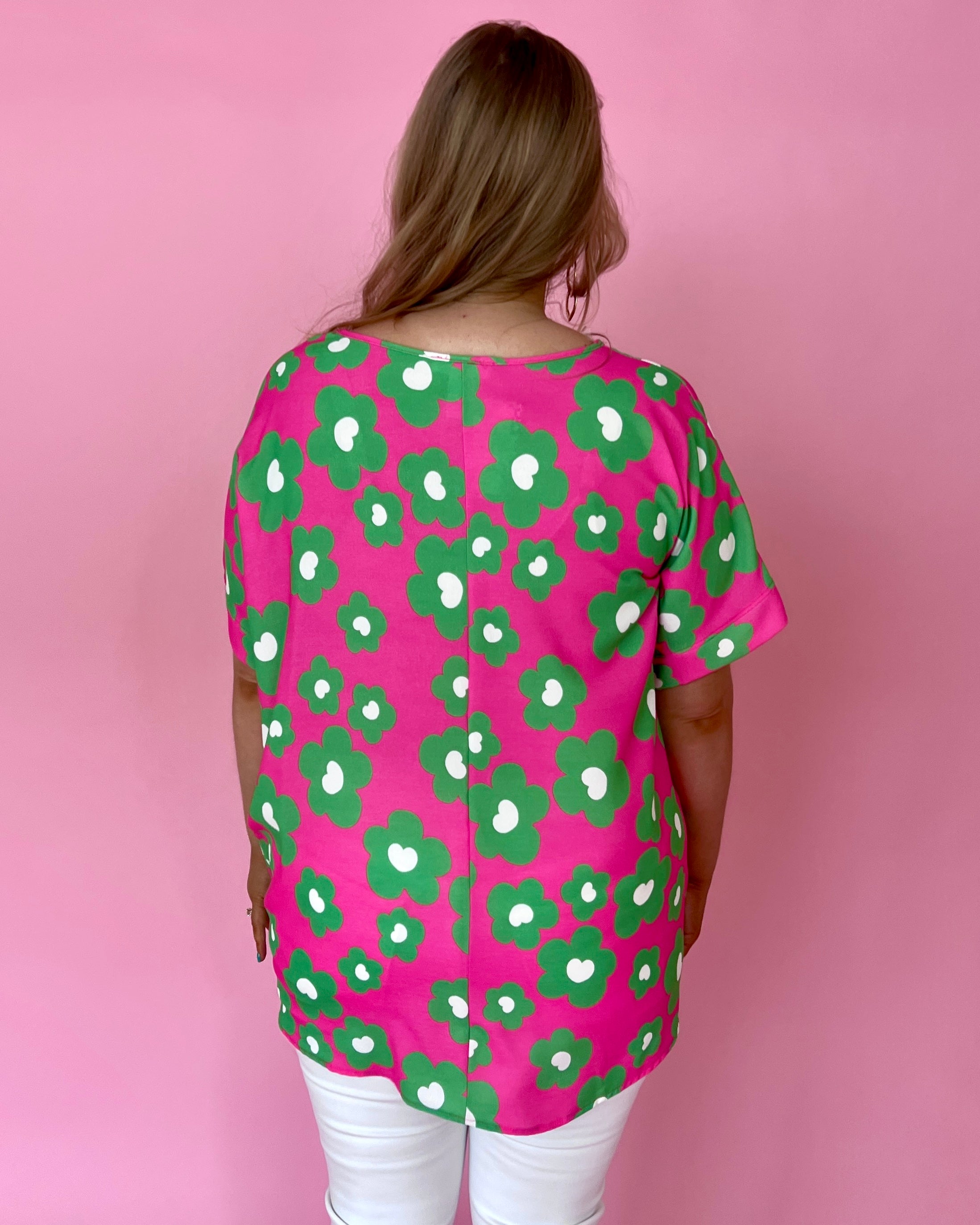 Back With Me Pink Plus Floral Drop Shoulder Top-Shop-Womens-Boutique-Clothing