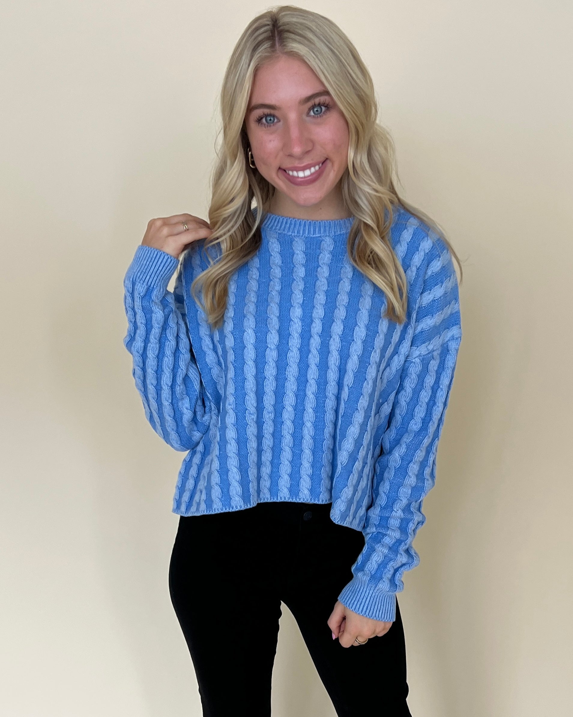 Along The Way Pale Blue Cropped Knit Sweater-Shop-Womens-Boutique-Clothing