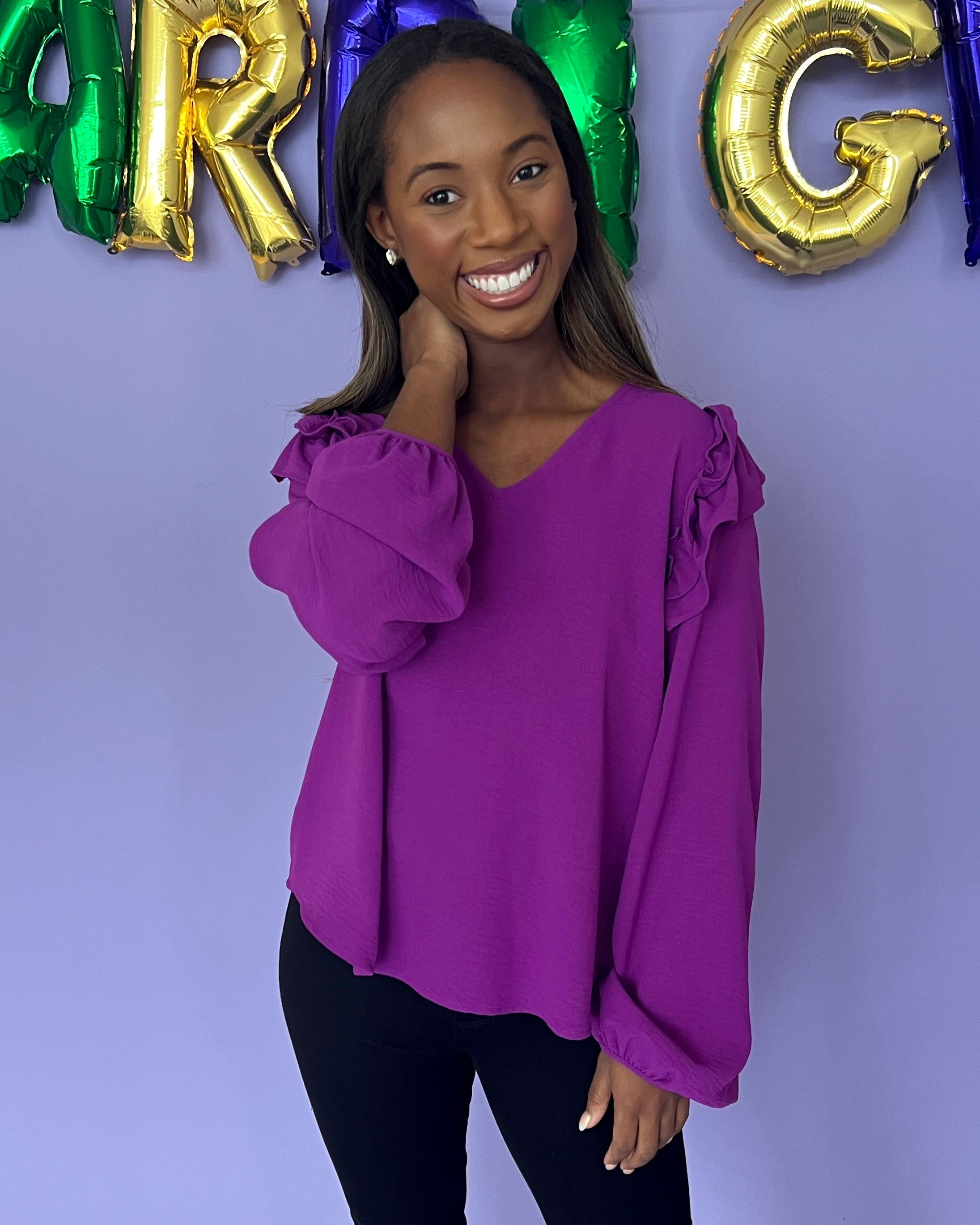 New Ways Purple Ruffle Top-Shop-Womens-Boutique-Clothing