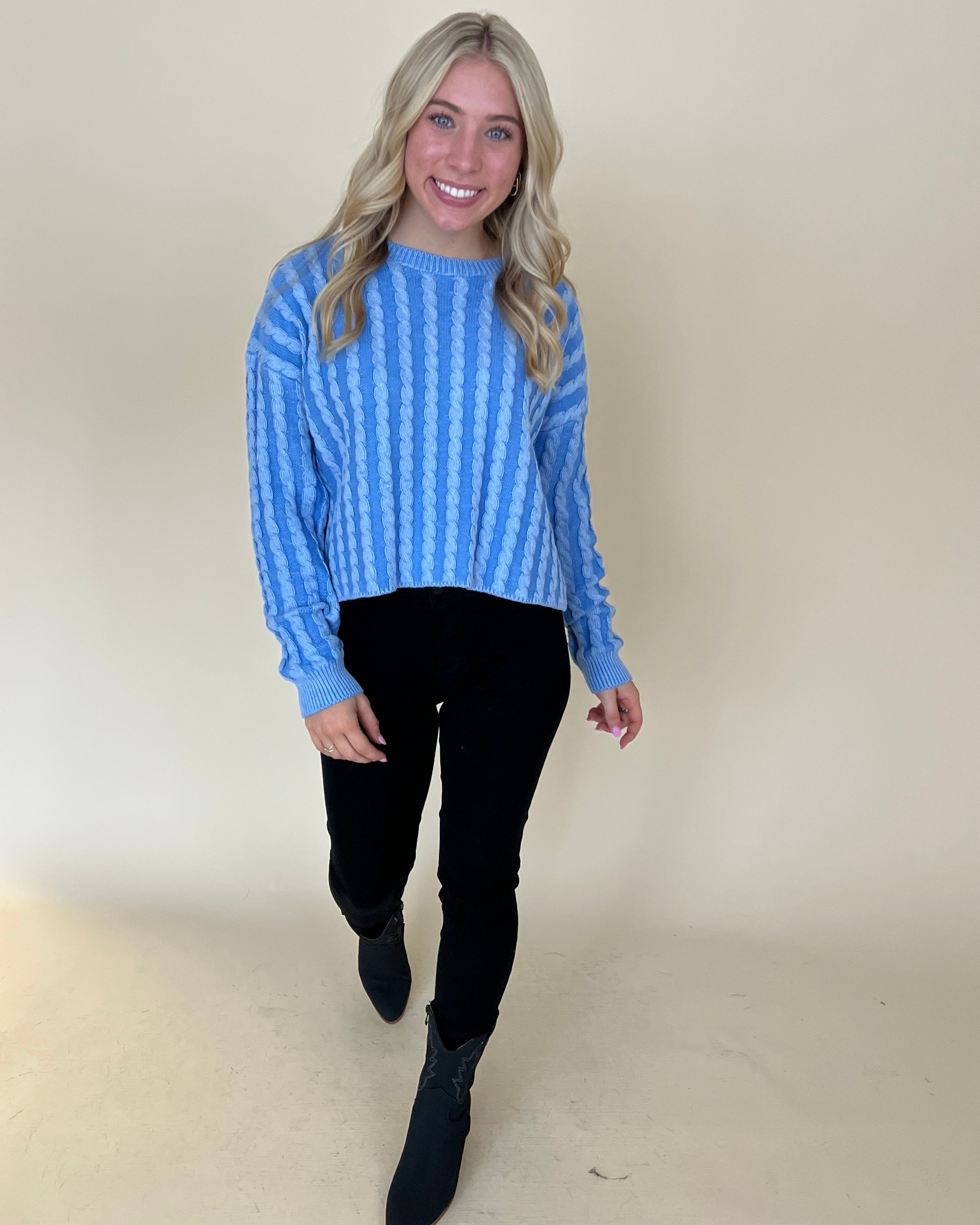 Along The Way Pale Blue Cropped Knit Sweater-Shop-Womens-Boutique-Clothing